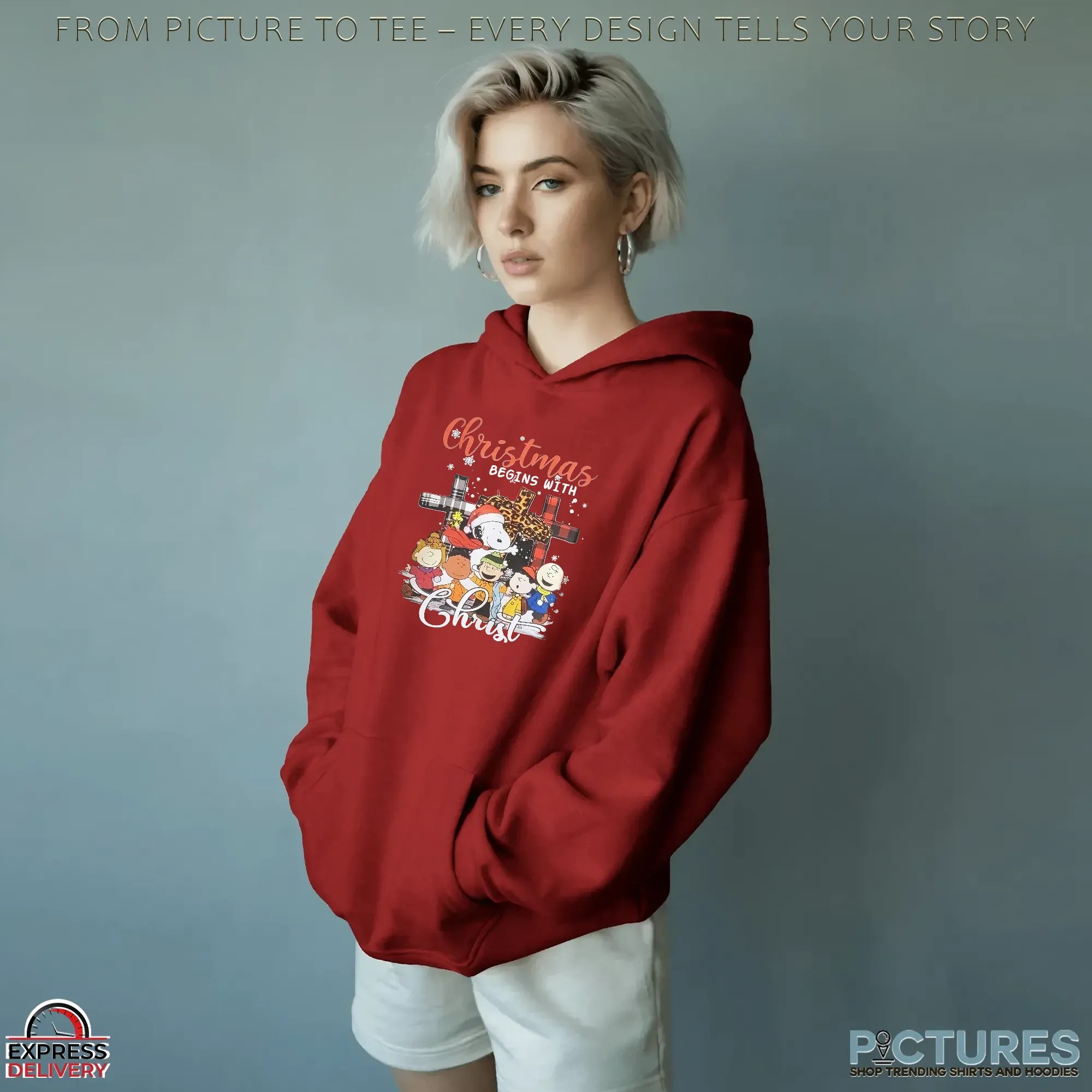 Charlie Brown Snoopy The Peanuts Friends Christmas Begins with Christ T Shirt