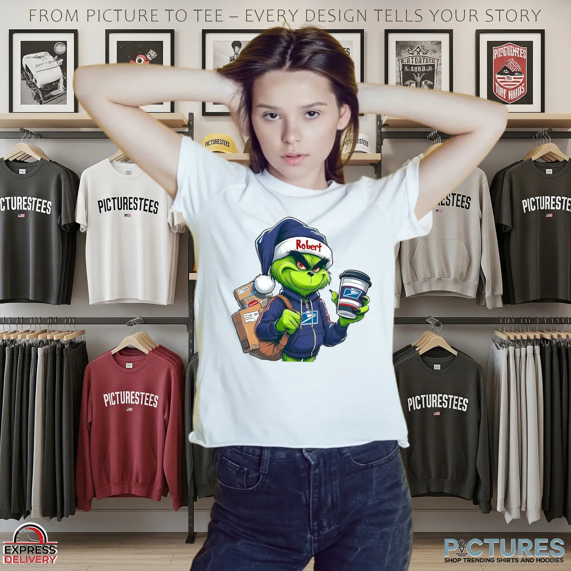 Custom USPS Grinch Mail Carrier Christmas Postal Worker T Shirt