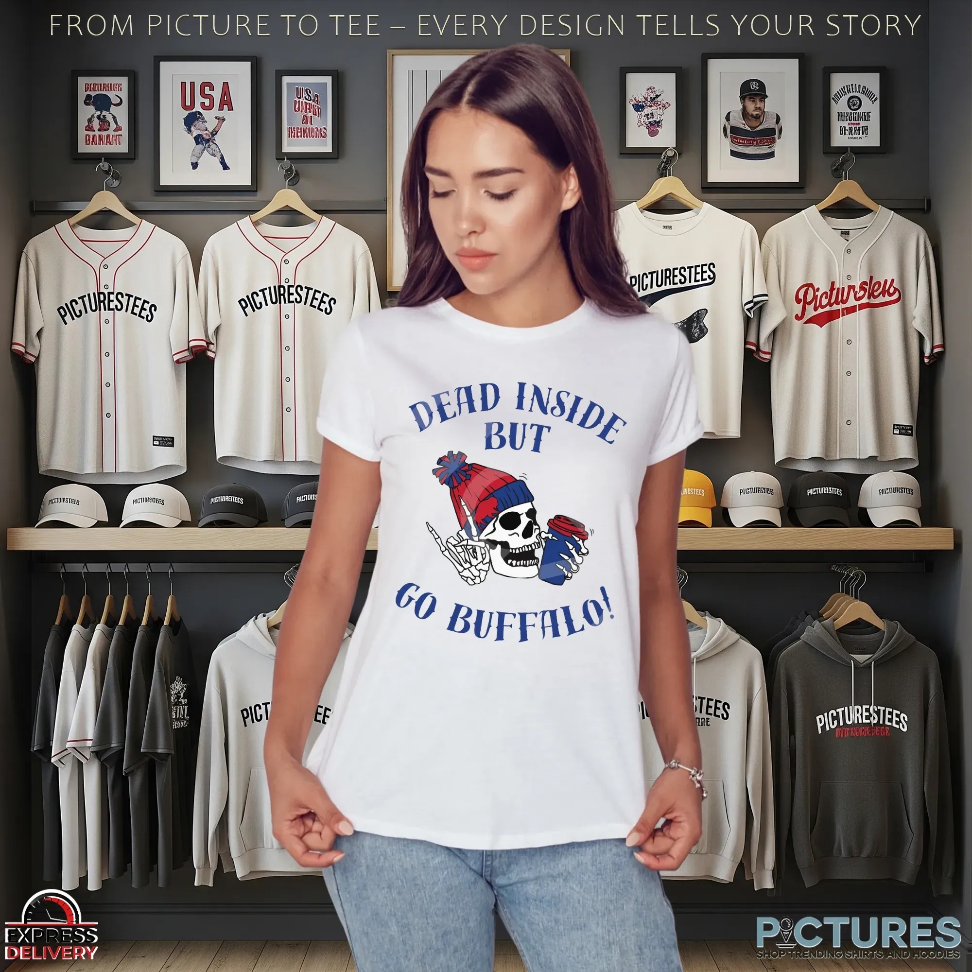Dead Inside But Go Buffalo Skeleton Football Fan T Shirt