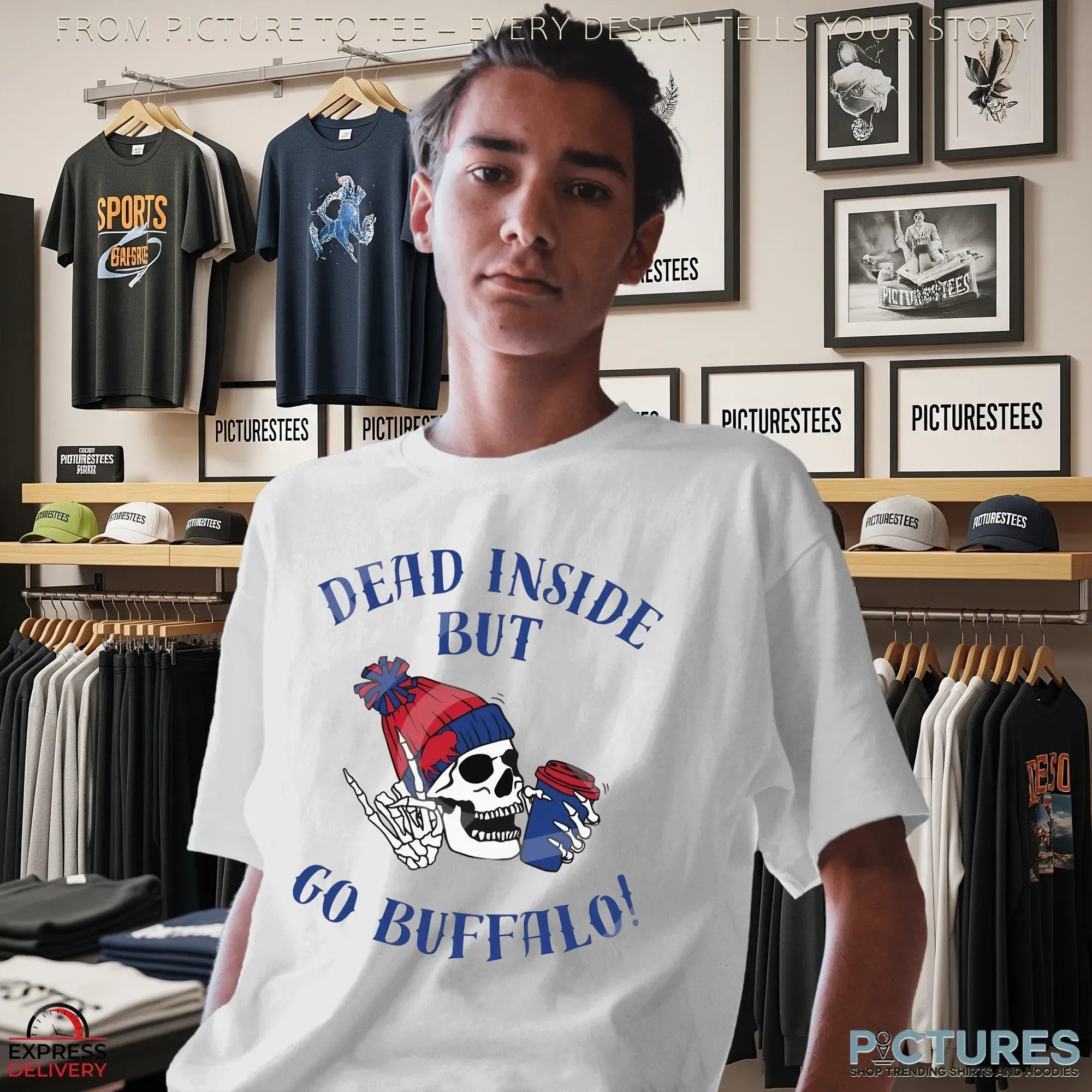 Dead Inside But Go Buffalo Skeleton Football Fan T Shirt Dead Inside But Go Buffalo Skeleton Football Fan T Shirt
