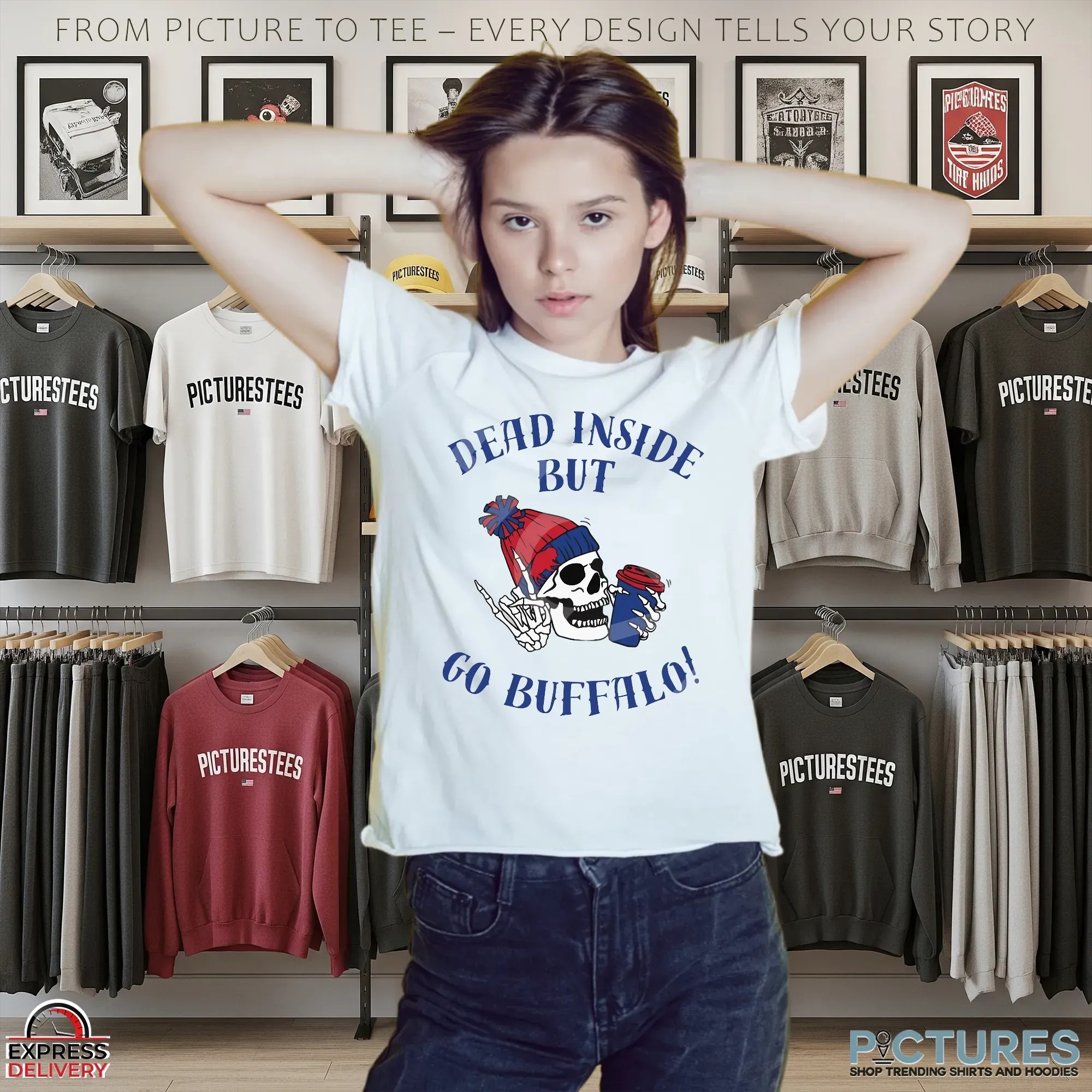 Dead Inside But Go Buffalo Skeleton Football Fan T Shirt Dead Inside But Go Buffalo Skeleton Football Fan T Shirt