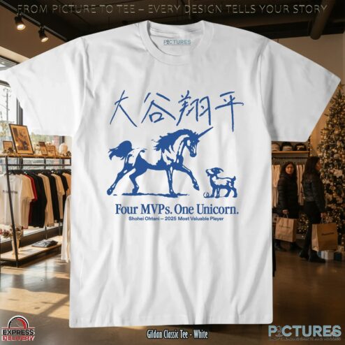 Dodgers Shohei Ohtani Four MVPs One Unicorn 2025 Most Valuable Player T Shirt