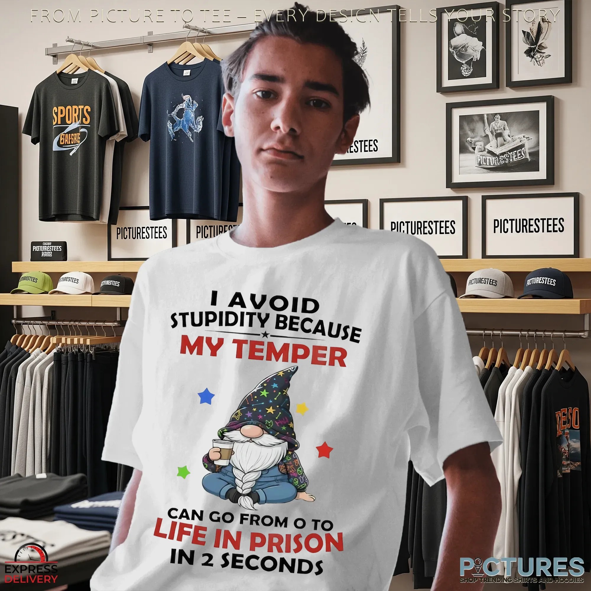 Gnome I Avoid Stupidity Because My Temper Can Go From 0 To Life In Prison In 2 Seconds Christmas T Shirt