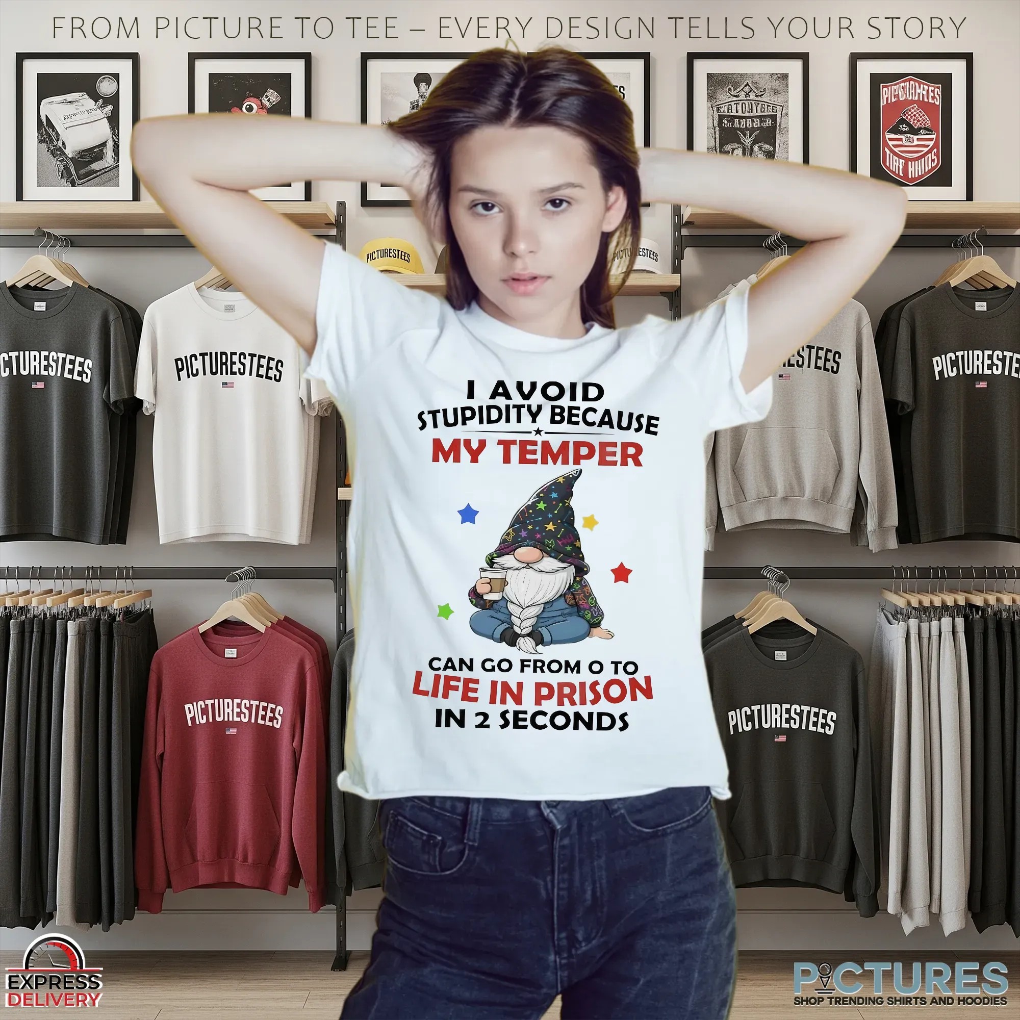 Gnome I Avoid Stupidity Because My Temper Can Go From 0 To Life In Prison In 2 Seconds Christmas T Shirt