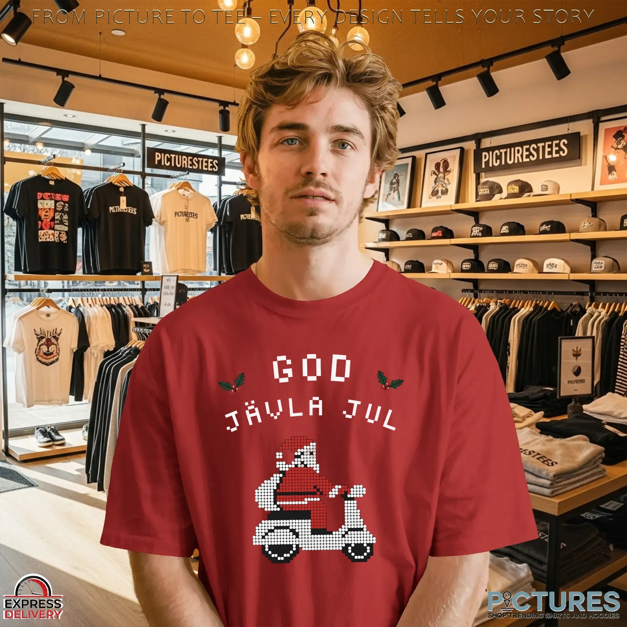 God jävla jul Merry Christmas Santa Driving Motorbike T Shirt God jävla jul Merry Christmas Santa Driving Motorbike T Shirt