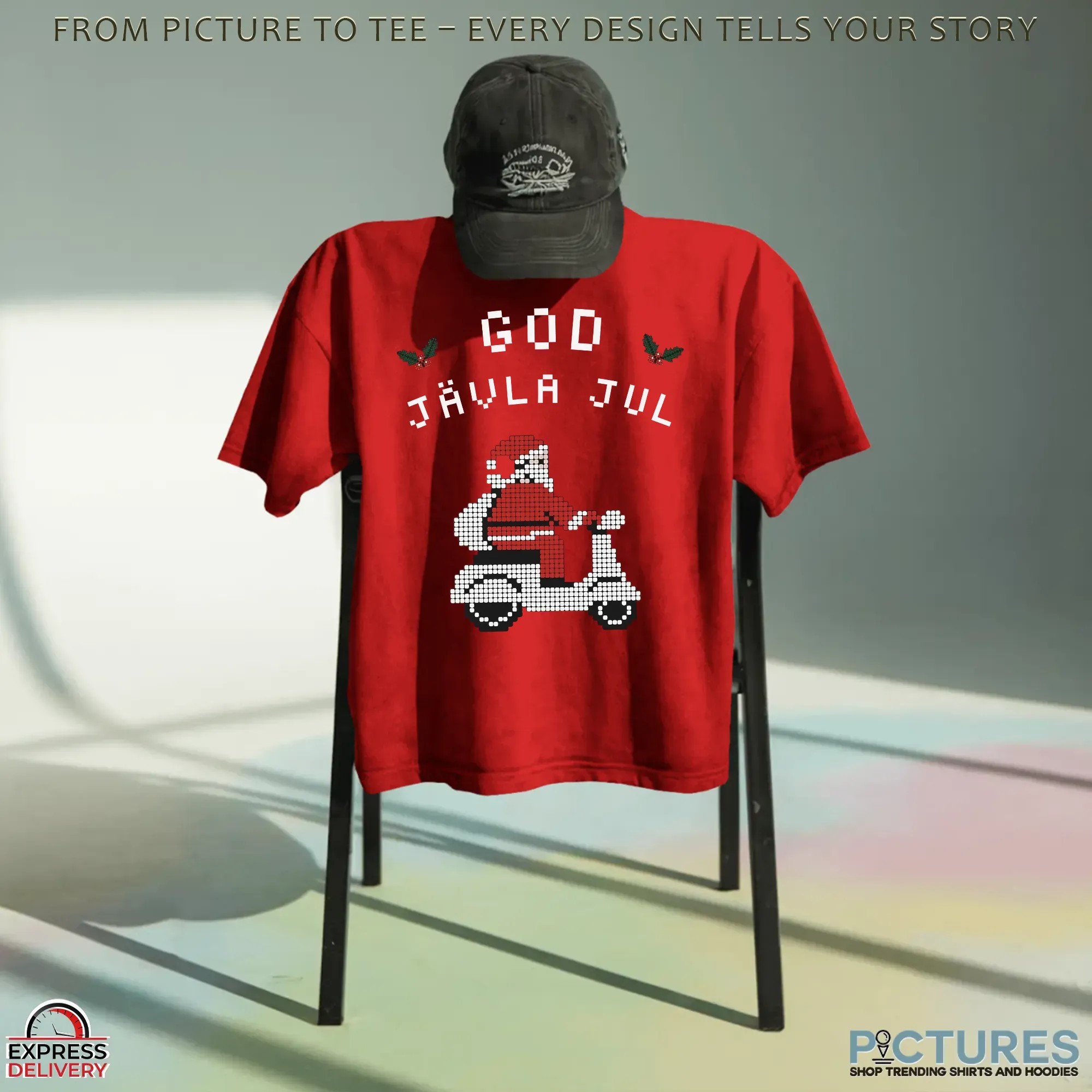 God jävla jul Merry Christmas Santa Driving Motorbike T Shirt God jävla jul Merry Christmas Santa Driving Motorbike T Shirt