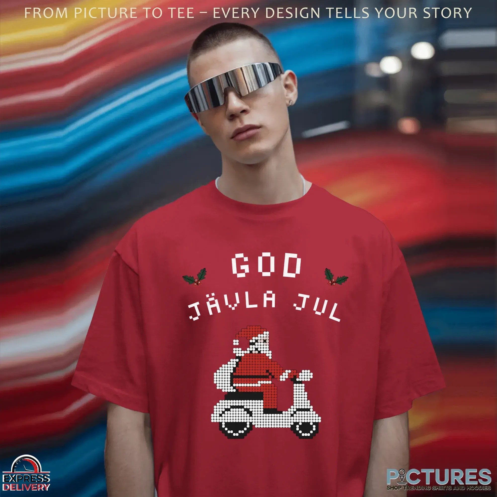 God jävla jul Merry Christmas Santa Driving Motorbike T Shirt God jävla jul Merry Christmas Santa Driving Motorbike T Shirt