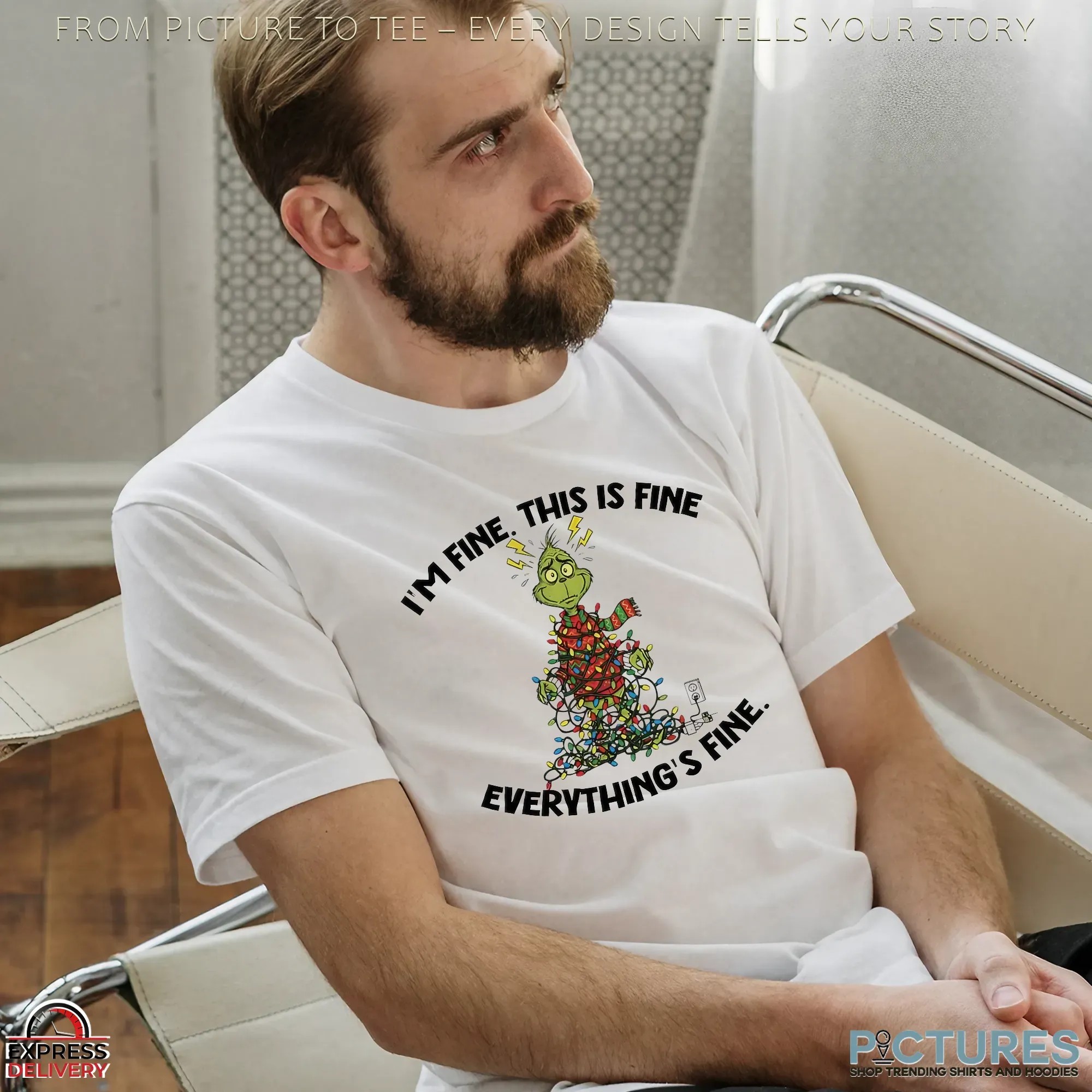 Grinch Christmas Lights I’m Fine This Is Fine Everything’s Fine T Shirt