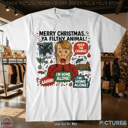 Home Alone Kevin McCallister Merry Christmas Ya Filthy Animal Funny 90s Movie T Shirt