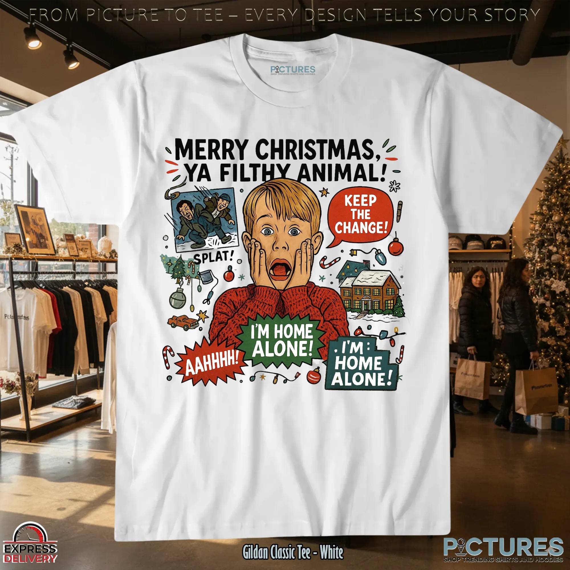 Home Alone Kevin McCallister Merry Christmas Ya Filthy Animal Funny 90s Movie T Shirt