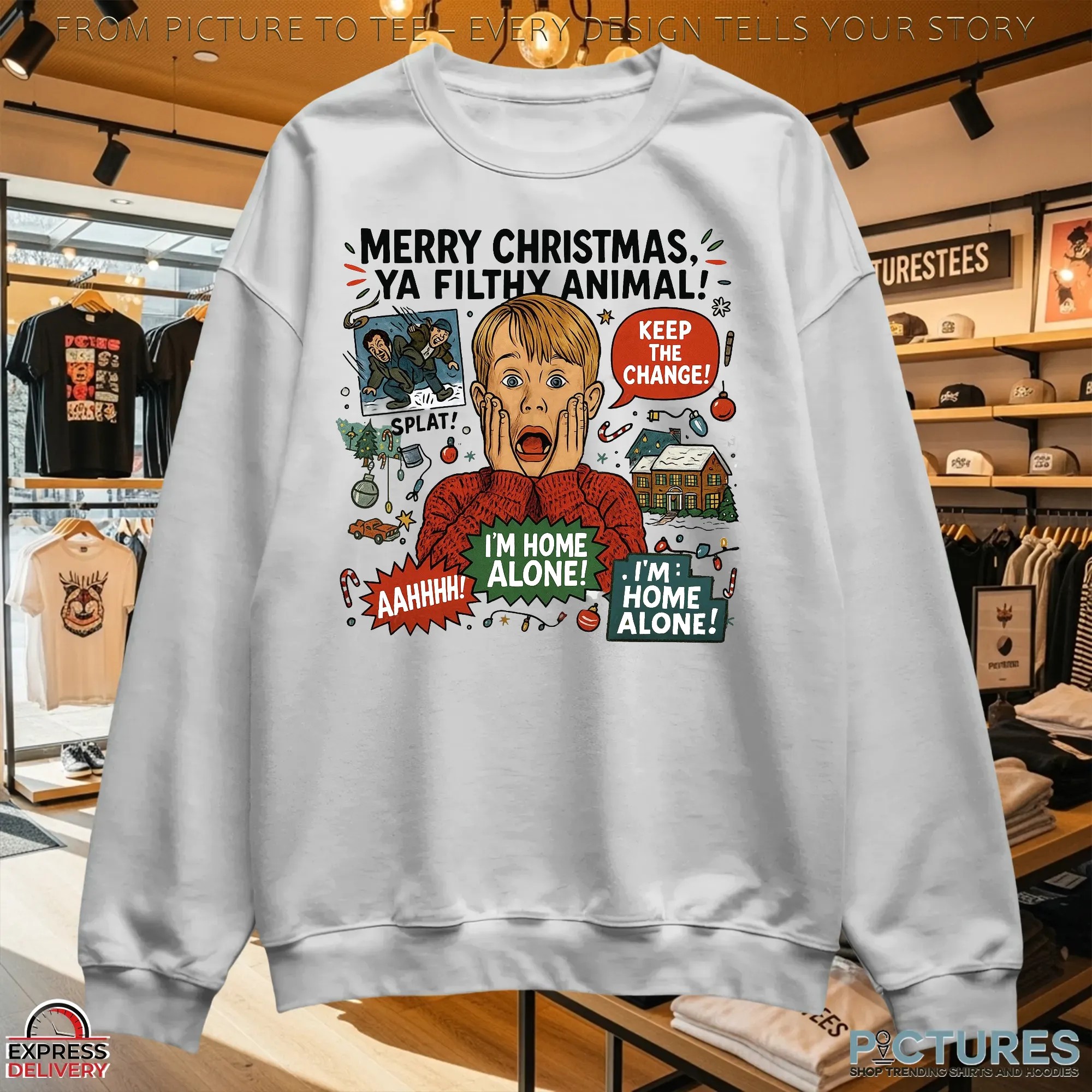 Home Alone Kevin McCallister Merry Christmas Ya Filthy Animal Funny 90s Movie T Shirt