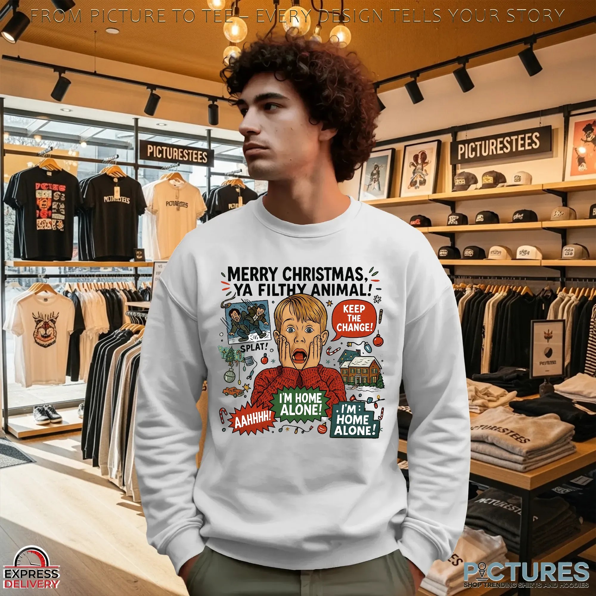 Home Alone Kevin McCallister Merry Christmas Ya Filthy Animal Funny 90s Movie T Shirt