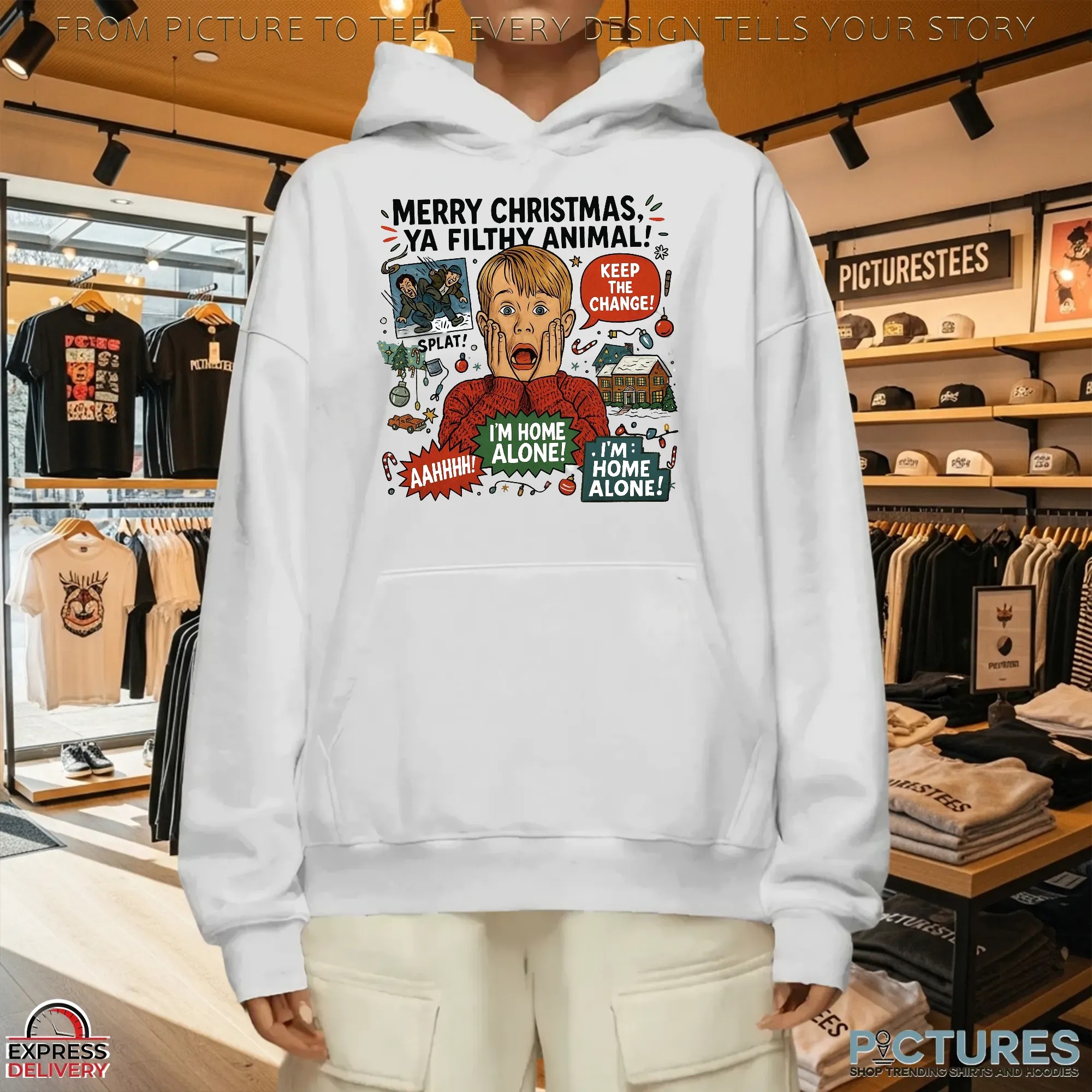 Home Alone Kevin McCallister Merry Christmas Ya Filthy Animal Funny 90s Movie T Shirt