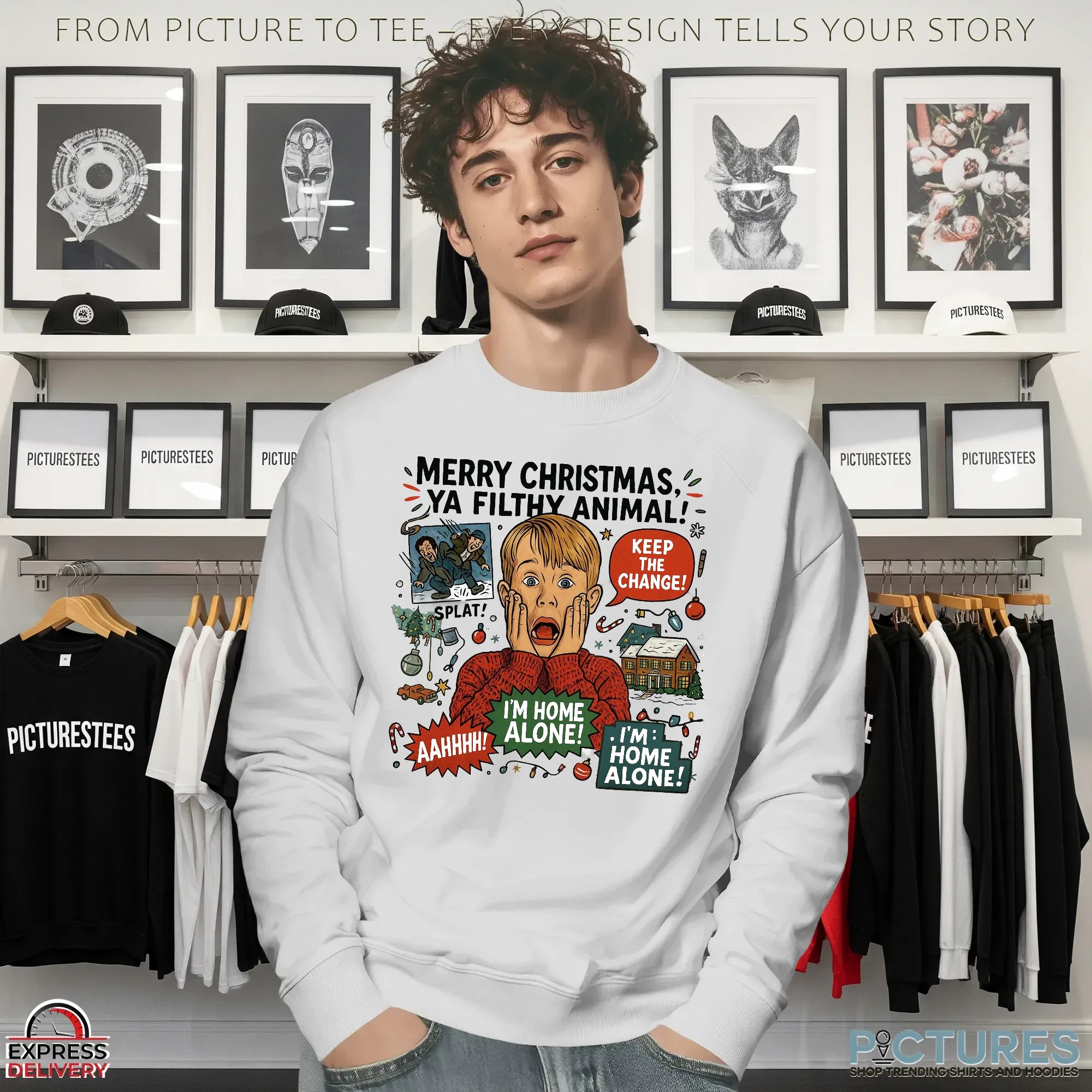 Home Alone Kevin McCallister Merry Christmas Ya Filthy Animal Funny 90s Movie T Shirt