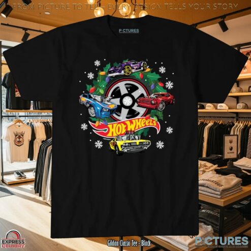 Hot Wheels Christmas Wreath with Lights and Cars T Shirt