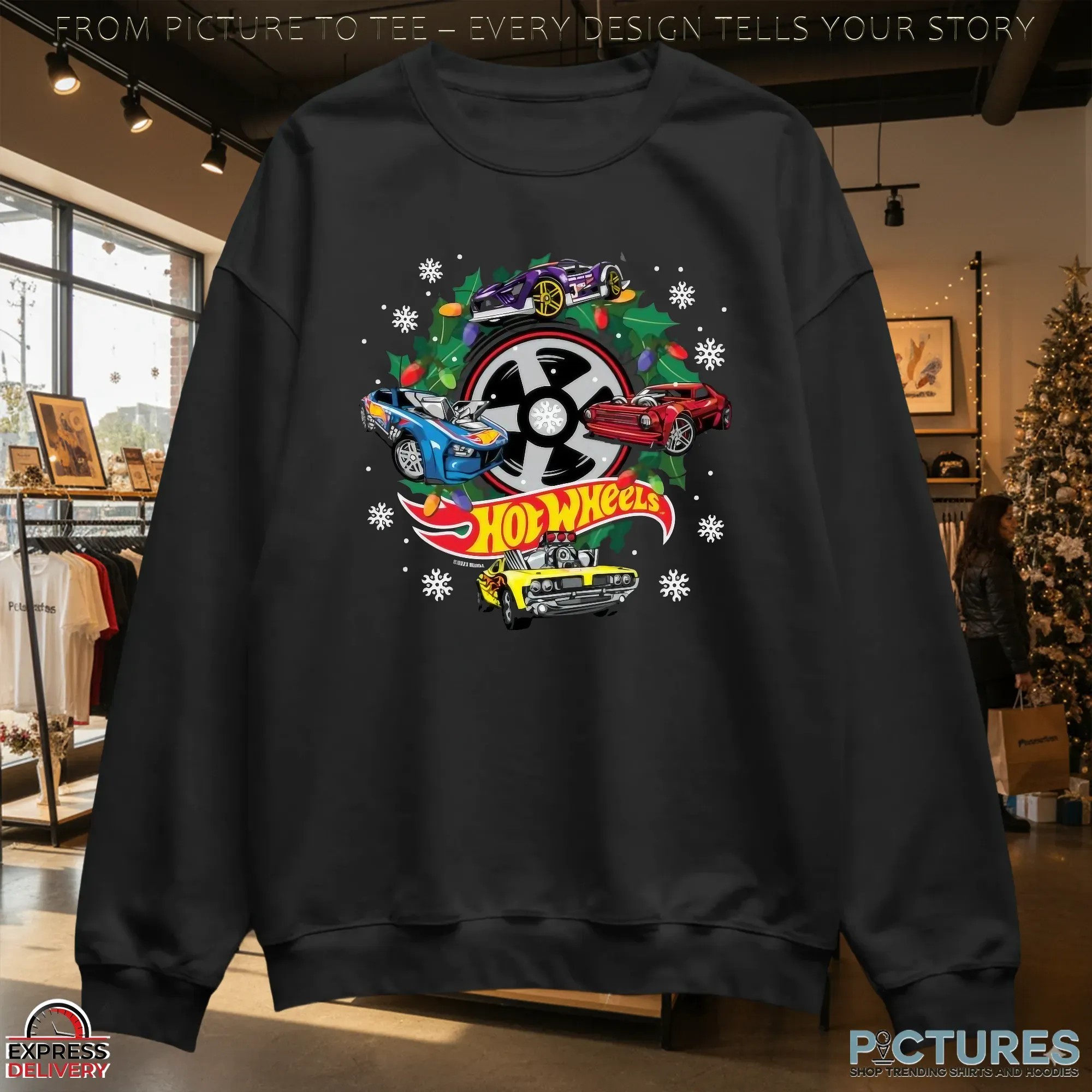 Hot Wheels Christmas Wreath with Lights and Cars T Shirt Hot Wheels Christmas Wreath with Lights and Cars T Shirt