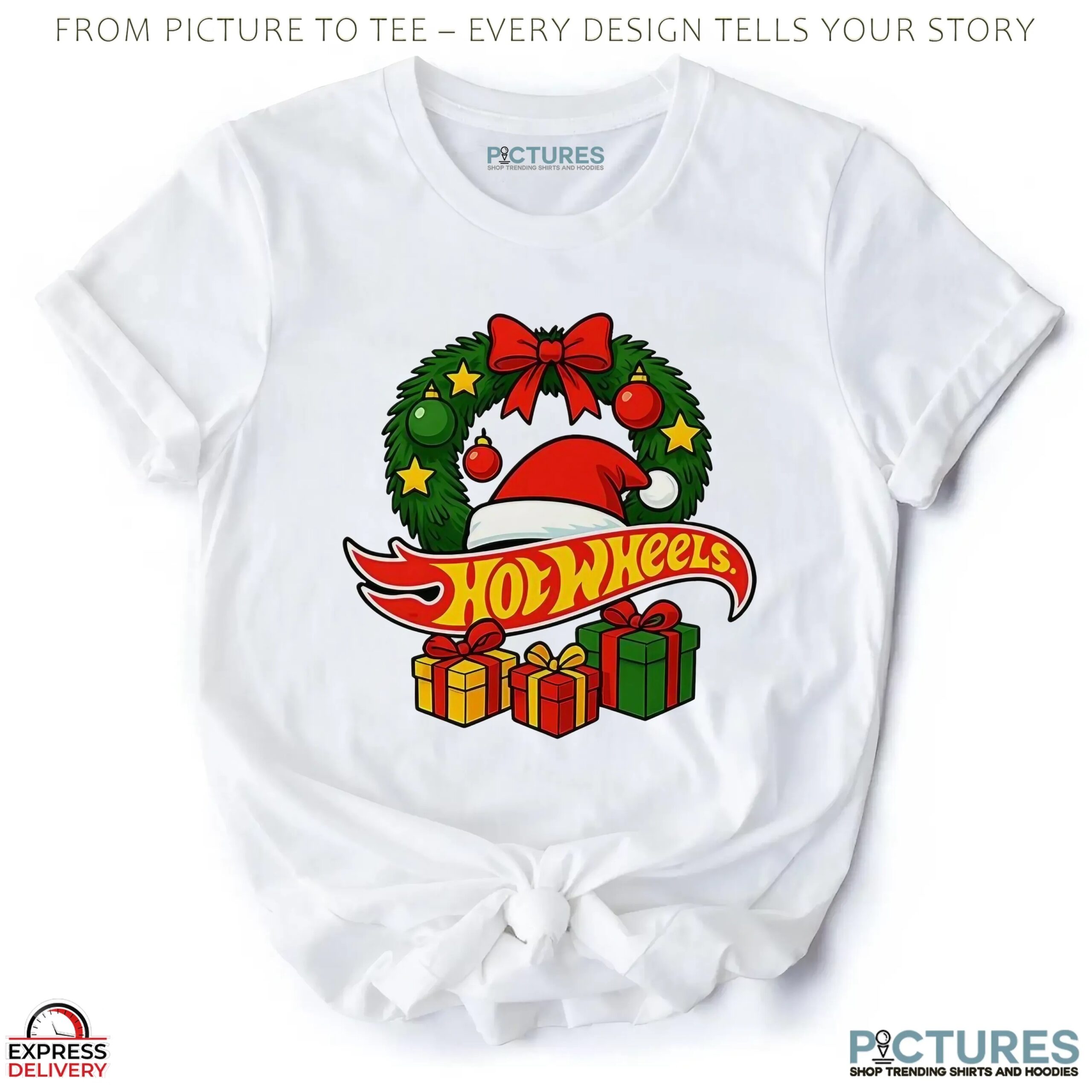 Hotwheels Christmas Laurel Wreath Santa Hat Gift T Shirt Hotwheels Christmas Laurel Wreath Santa Hat Gift T Shirt