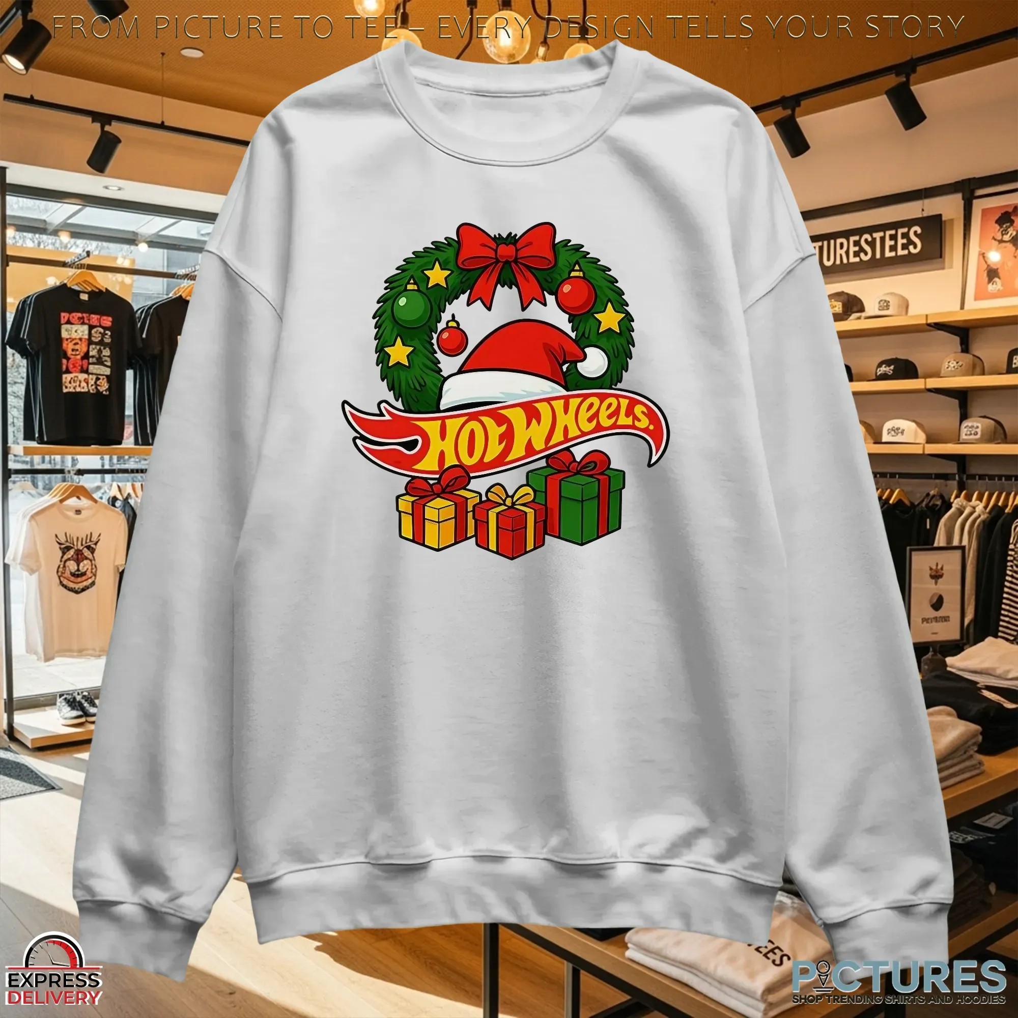 Hotwheels Christmas Laurel Wreath Santa Hat Gift T Shirt Hotwheels Christmas Laurel Wreath Santa Hat Gift T Shirt