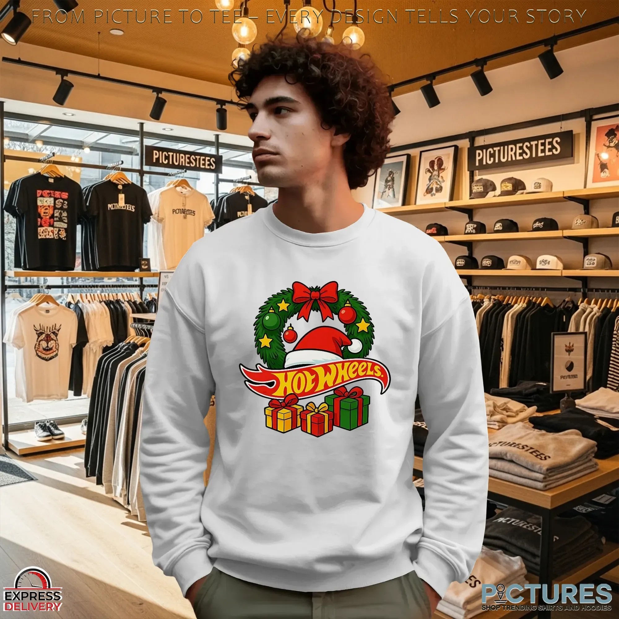 Hotwheels Christmas Laurel Wreath Santa Hat Gift T Shirt Hotwheels Christmas Laurel Wreath Santa Hat Gift T Shirt