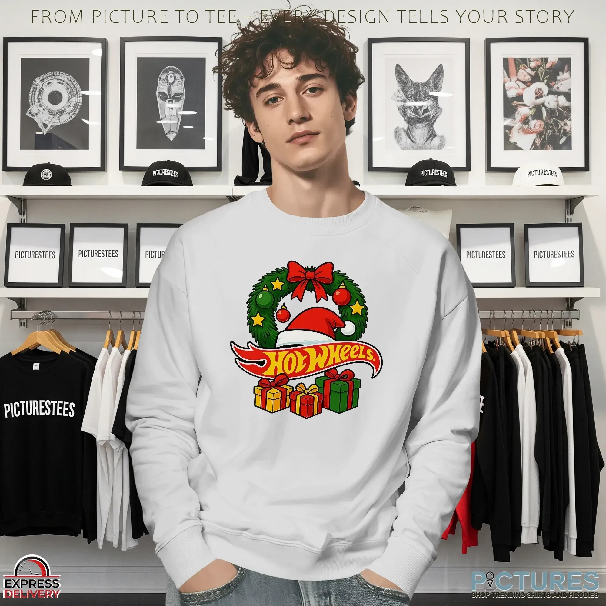 Hotwheels Christmas Laurel Wreath Santa Hat Gift T Shirt Hotwheels Christmas Laurel Wreath Santa Hat Gift T Shirt