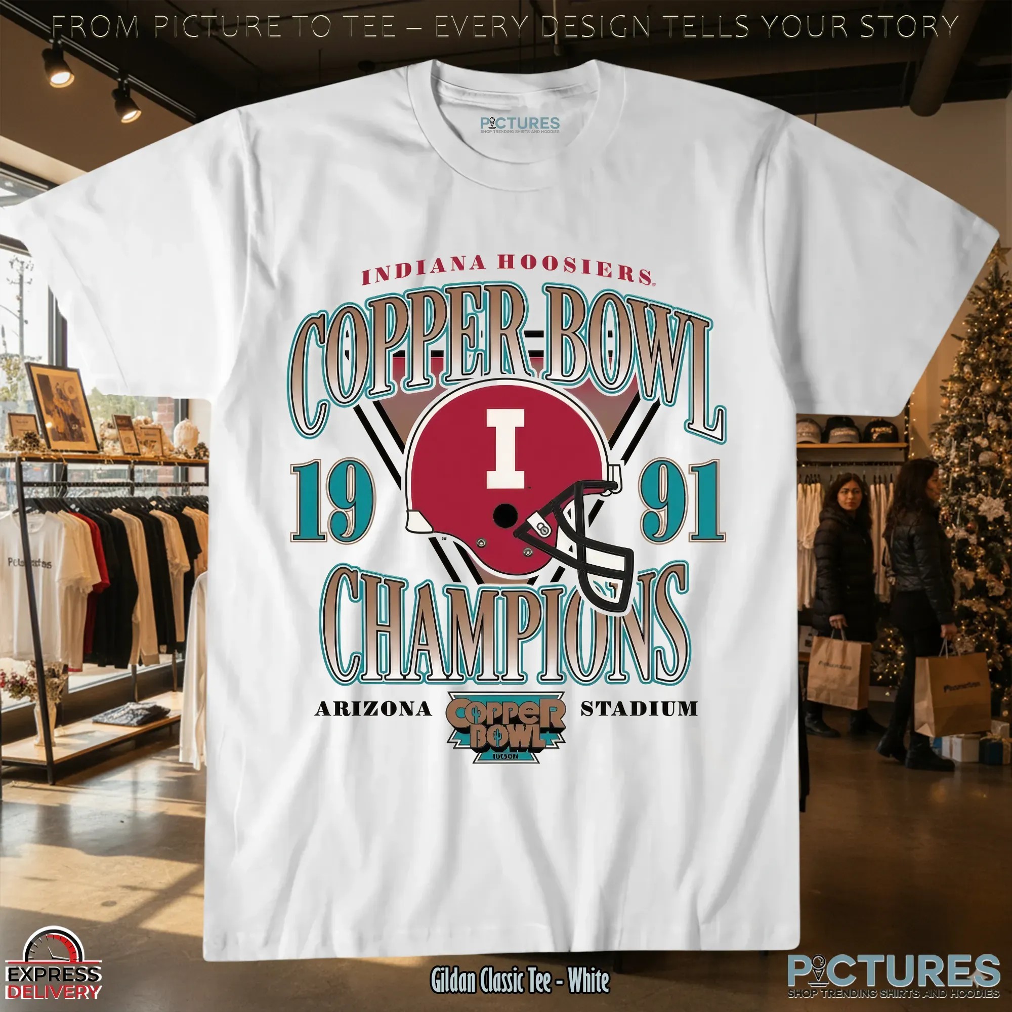 Indiana Hoosiers 1991 Copper Bowl Champions Arizona Stadium Helmet T Shirt