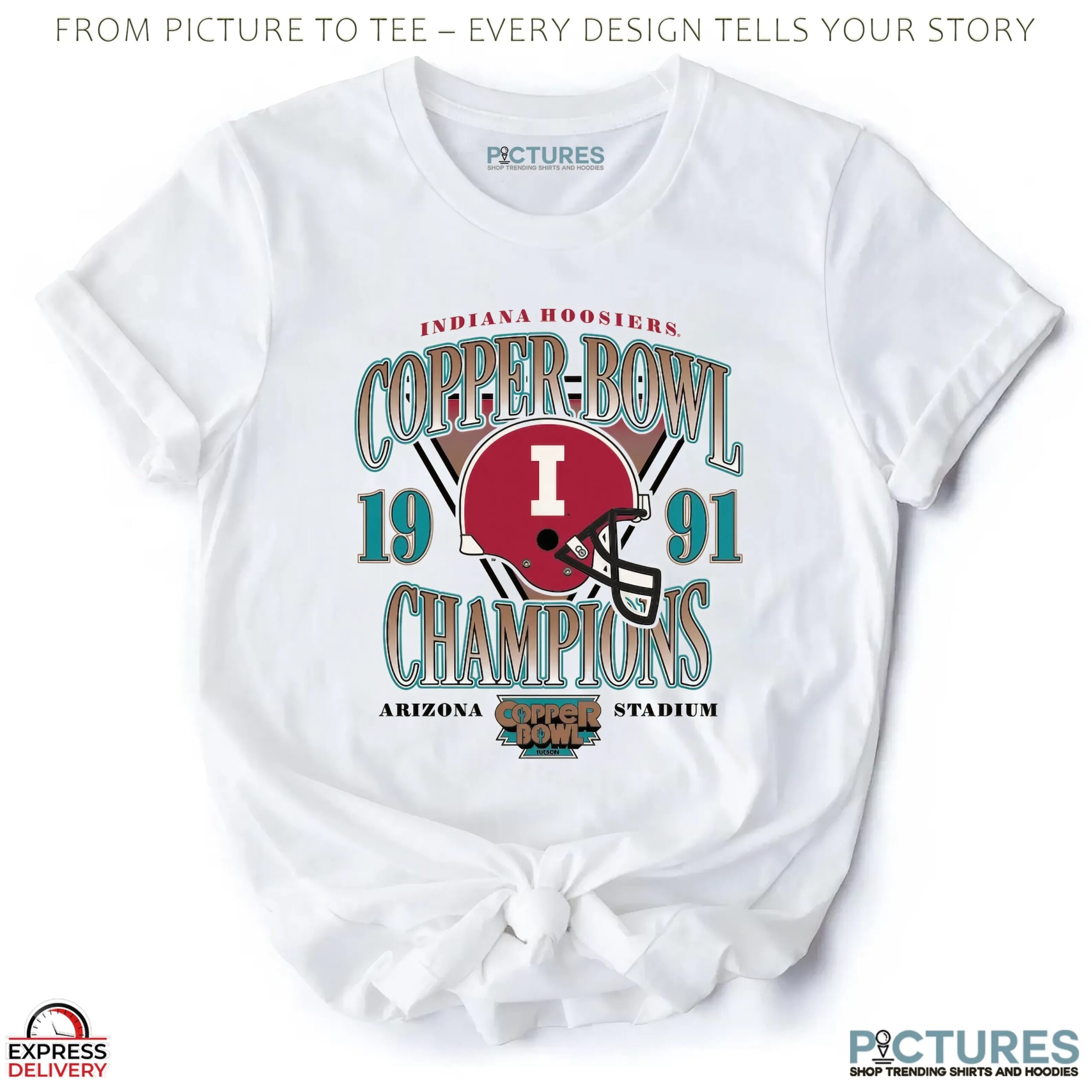 Indiana Hoosiers 1991 Copper Bowl Champions Arizona Stadium Helmet T Shirt