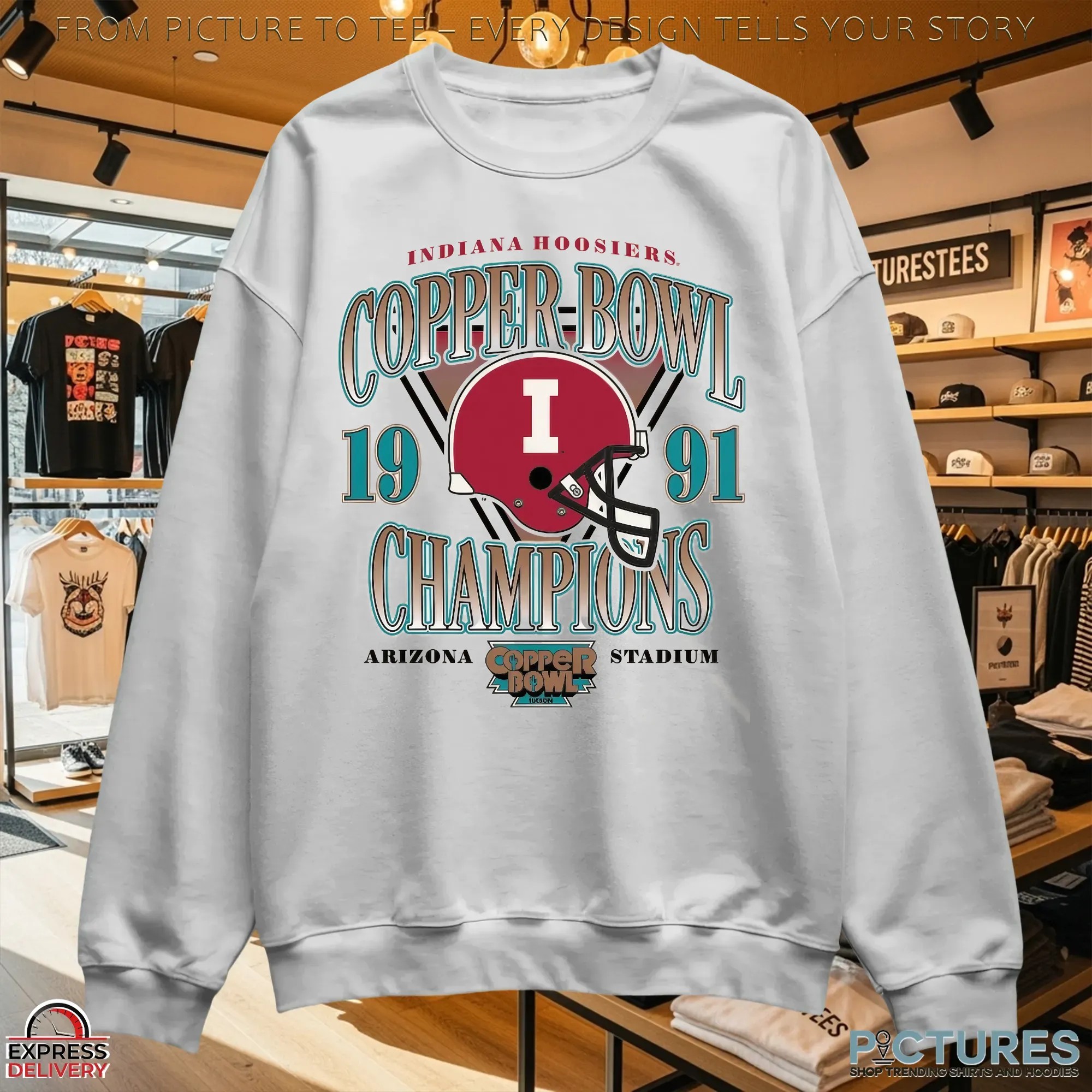Indiana Hoosiers 1991 Copper Bowl Champions Arizona Stadium Helmet T Shirt