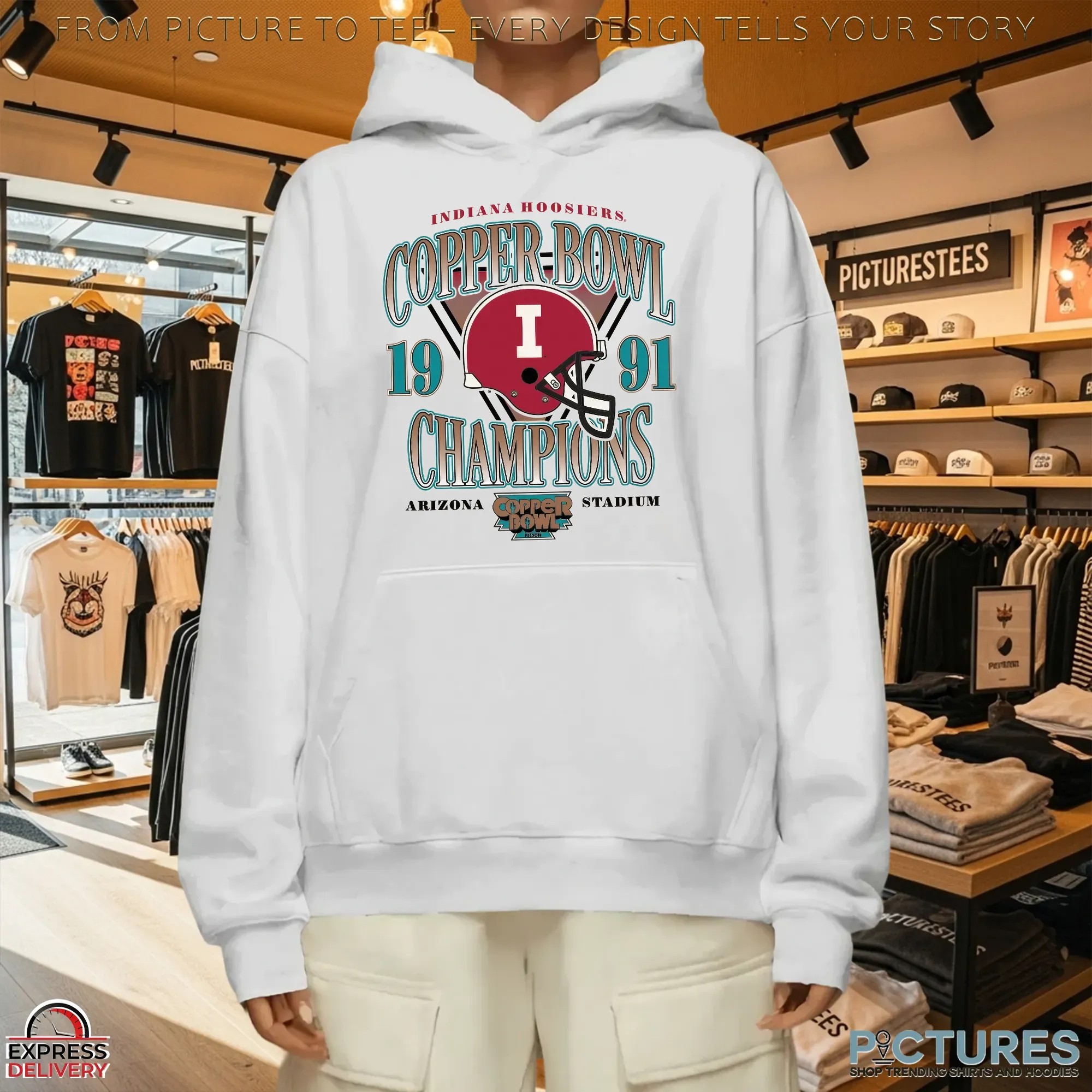 Indiana Hoosiers 1991 Copper Bowl Champions Arizona Stadium Helmet T Shirt