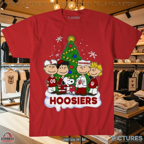 Indiana Hoosiers x Peanuts Snoopy and Friends With Christmas Tree T Shirt