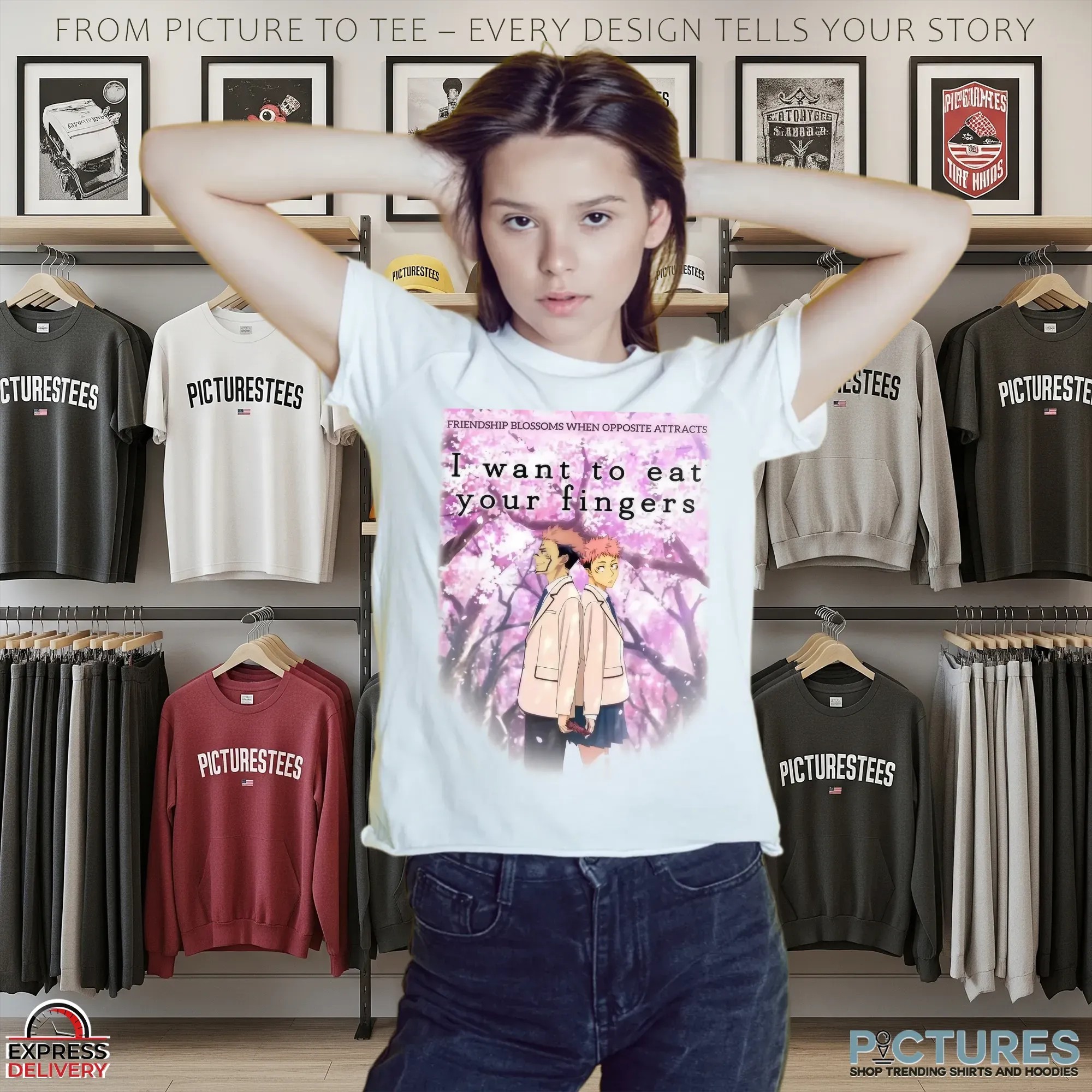 Itadori Yuji Jujutsu Kaisen Friendship Blossoms When Opposite Attracts I Want To Eat Your Fingers T Shirt