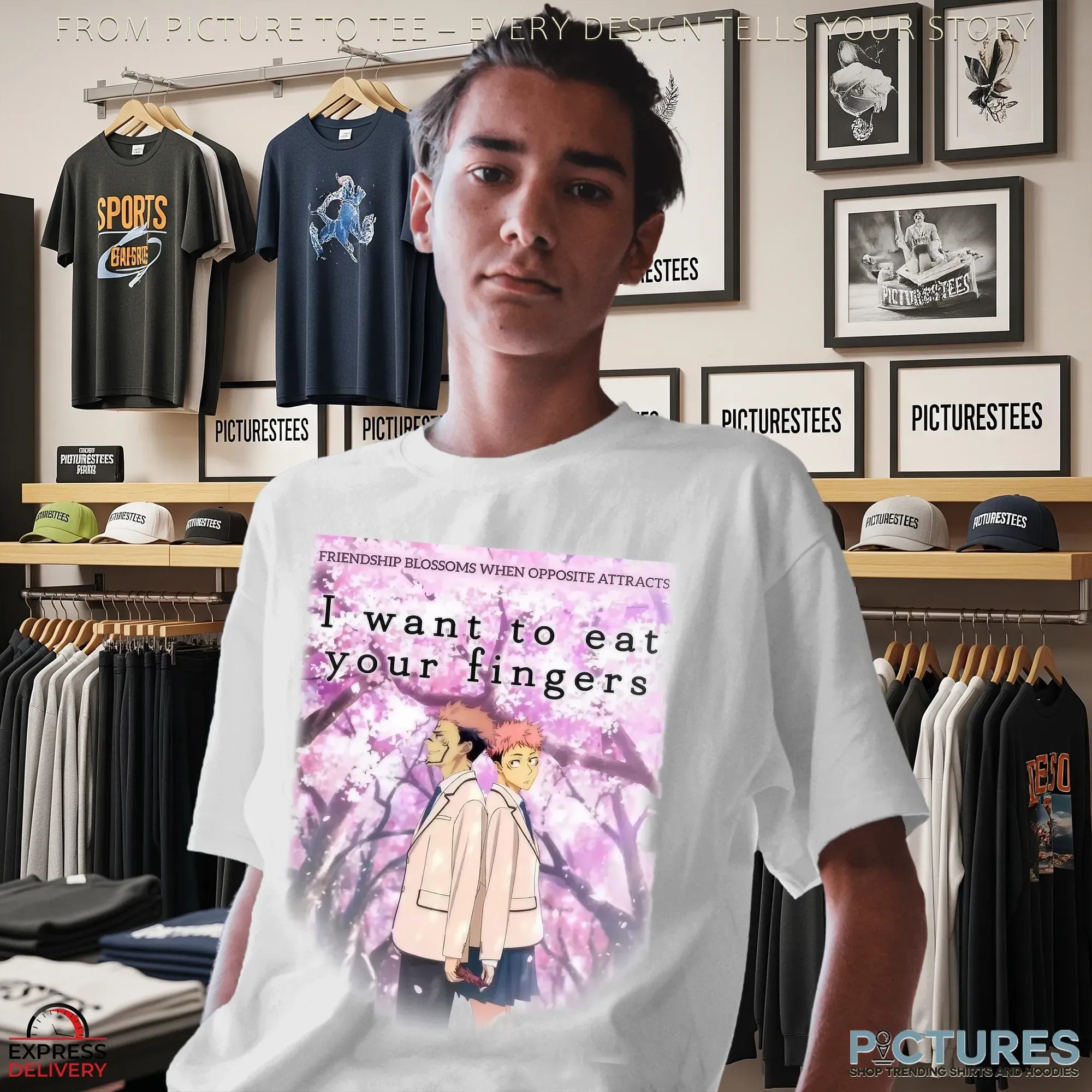 Itadori Yuji Jujutsu Kaisen Friendship Blossoms When Opposite Attracts I Want To Eat Your Fingers T Shirt