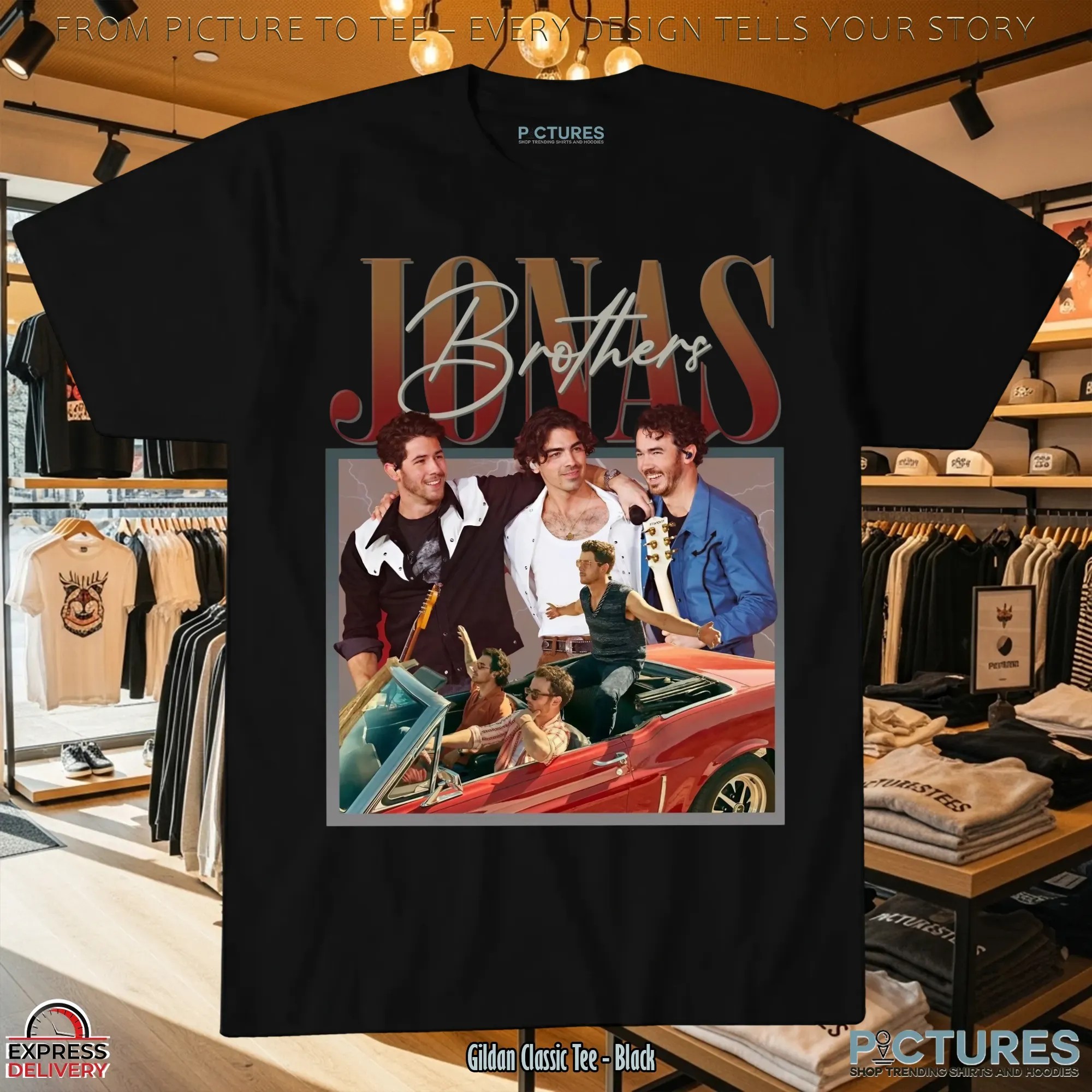 Jonas Brothers Boy Band On Retro Car Bootleg T Shirt