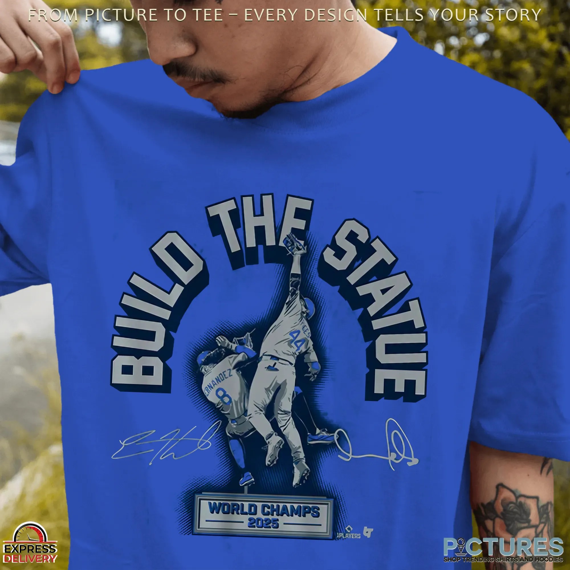 LA Dodgers Andy Pages and Kiké Hernandez Build The Statue Signatures T Shirt