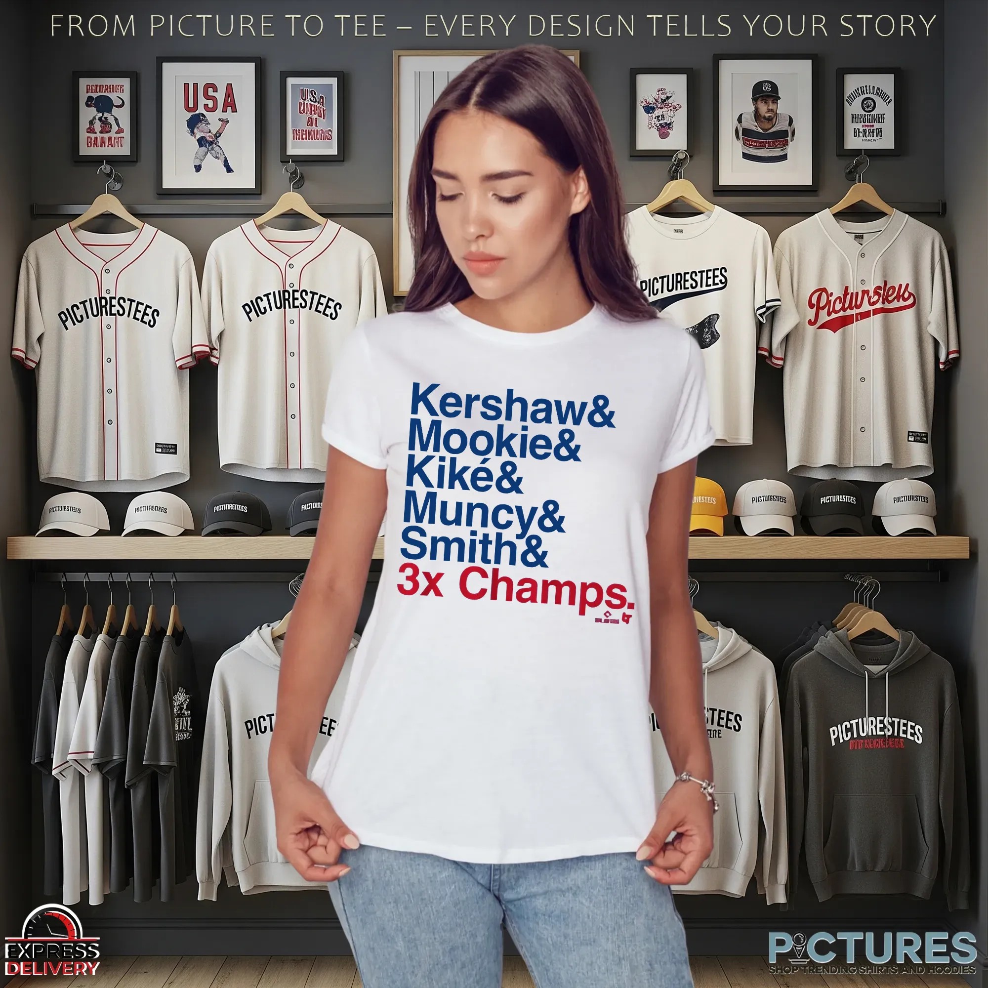 Los Angeles Baseball Ampersand Kershaw Mookie Kike Muncy Smith 3X Time Champs T Shirt