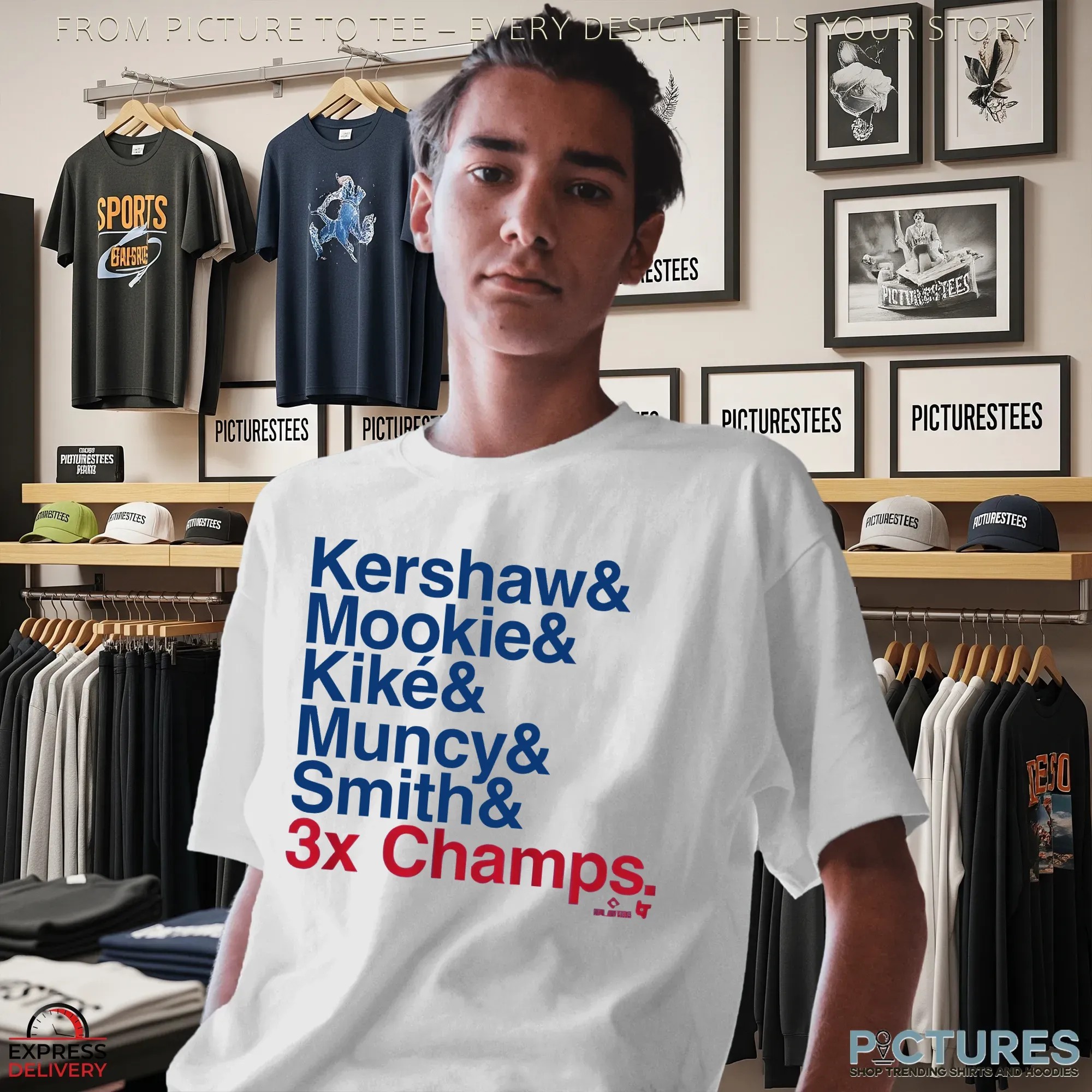 Los Angeles Baseball Ampersand Kershaw Mookie Kike Muncy Smith 3X Time Champs T Shirt