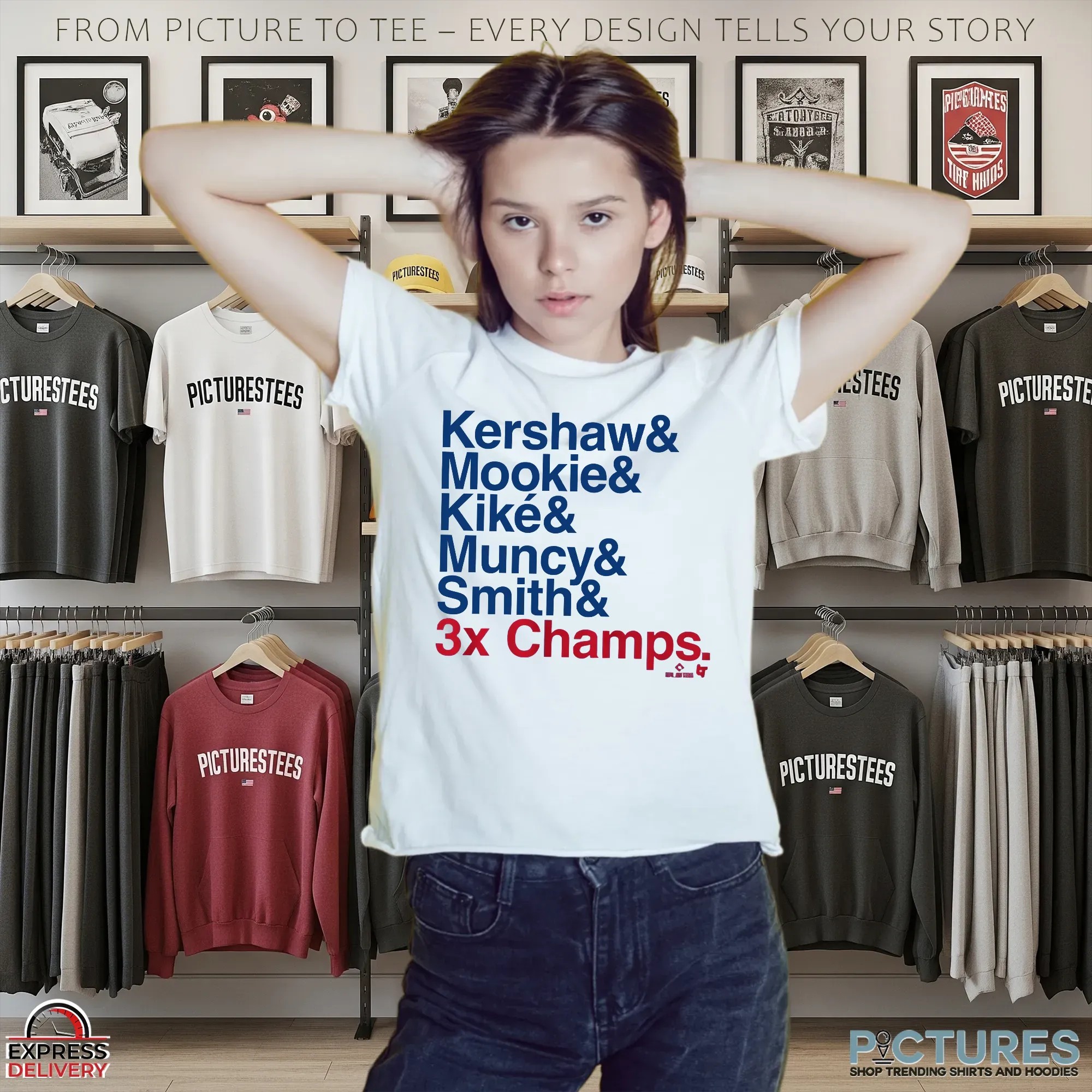 Los Angeles Baseball Ampersand Kershaw Mookie Kike Muncy Smith 3X Time Champs T Shirt
