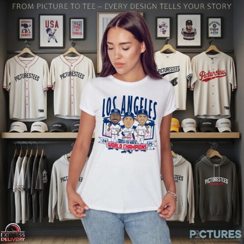 Los Angeles Baseball Back-to-Back World Champs Caricatures Signatures T Shirt
