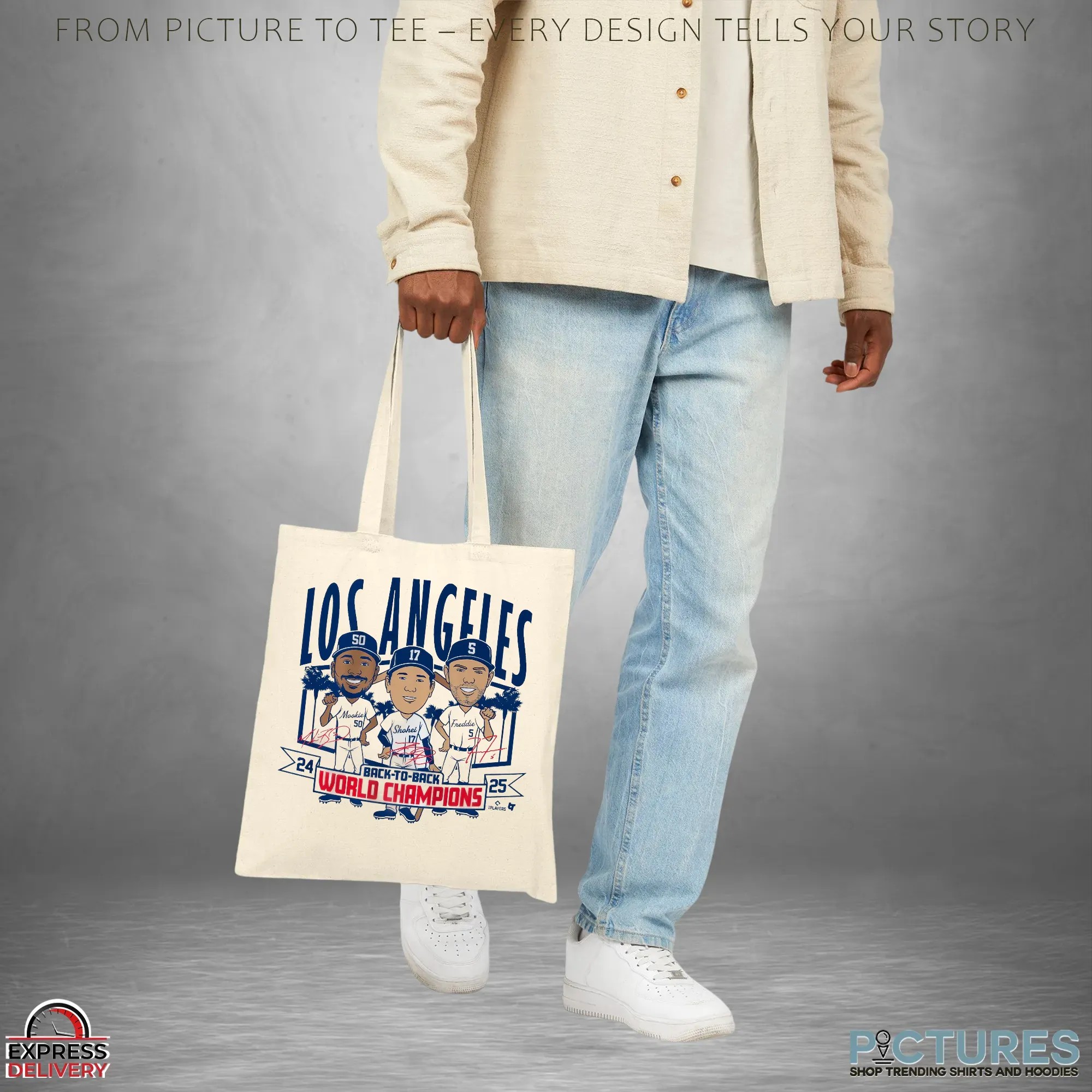 Los Angeles Baseball Back-to-Back World Champs Caricatures Signatures T Shirt