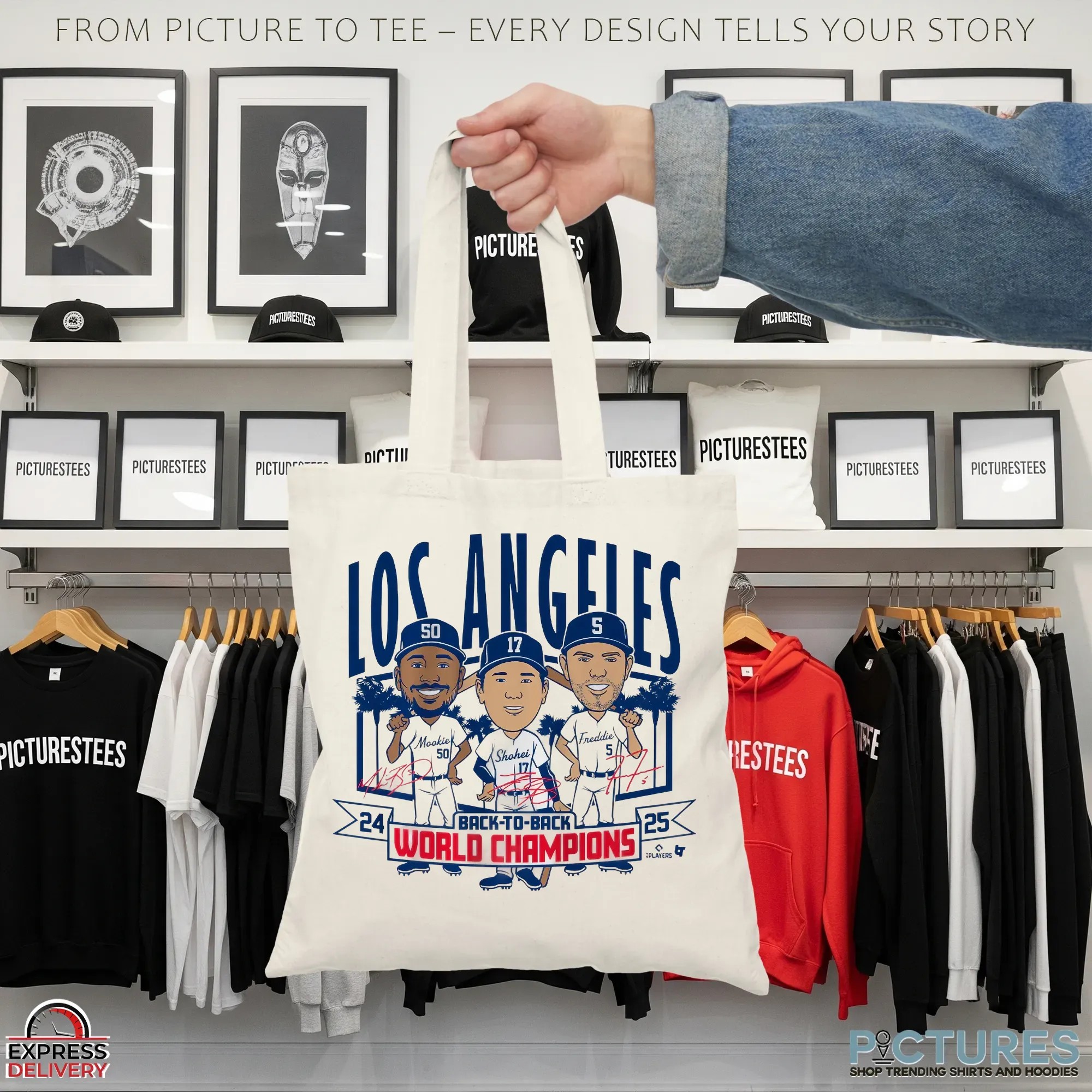 Los Angeles Baseball Back-to-Back World Champs Caricatures Signatures T Shirt