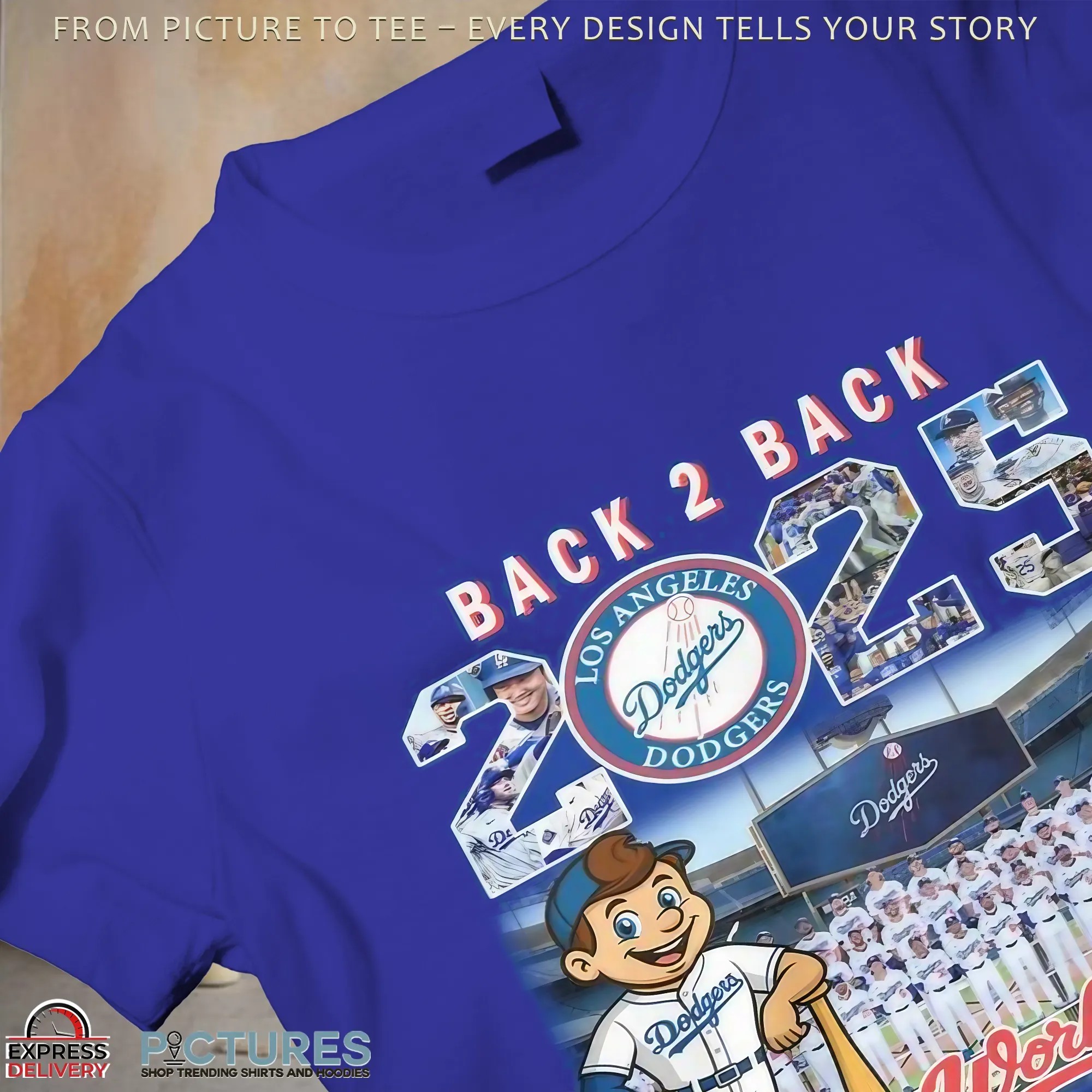 Los Angeles Dodgers 1955 - 2025 World Series Back 2 Back Champions Mascot T Shirt