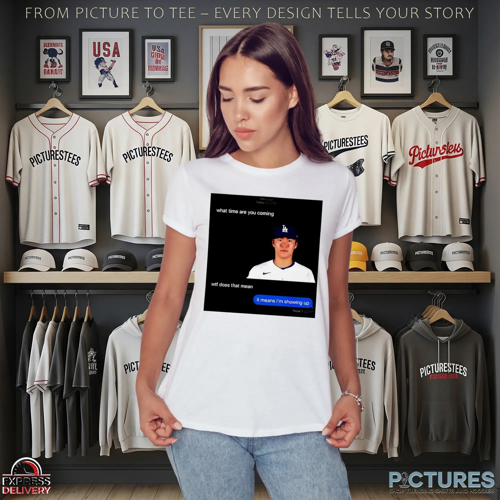 Los Angeles Dodgers Yoshinobu Yamamoto What Time Are You Coming Message T Shirt