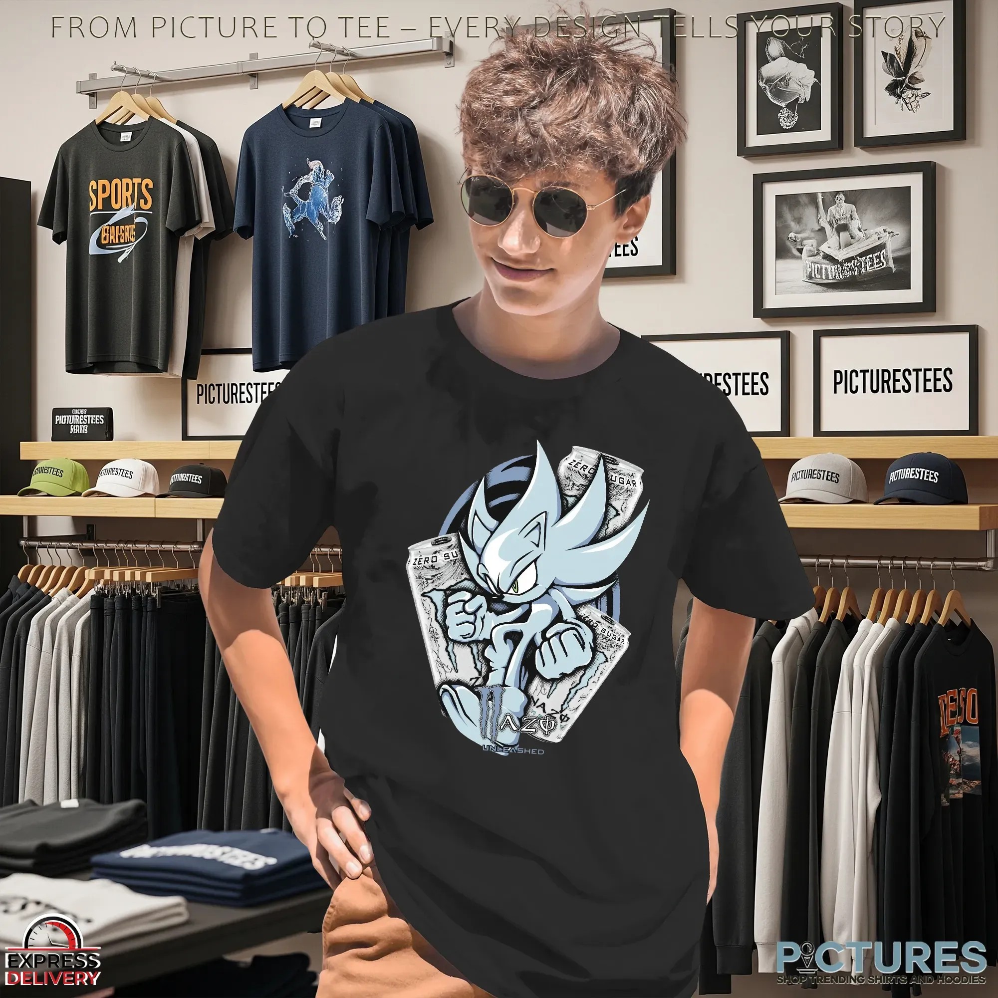 Nazo The Hedgehog Unleashed Monster Energy Zero Sugar Sonic Mashup T Shirt