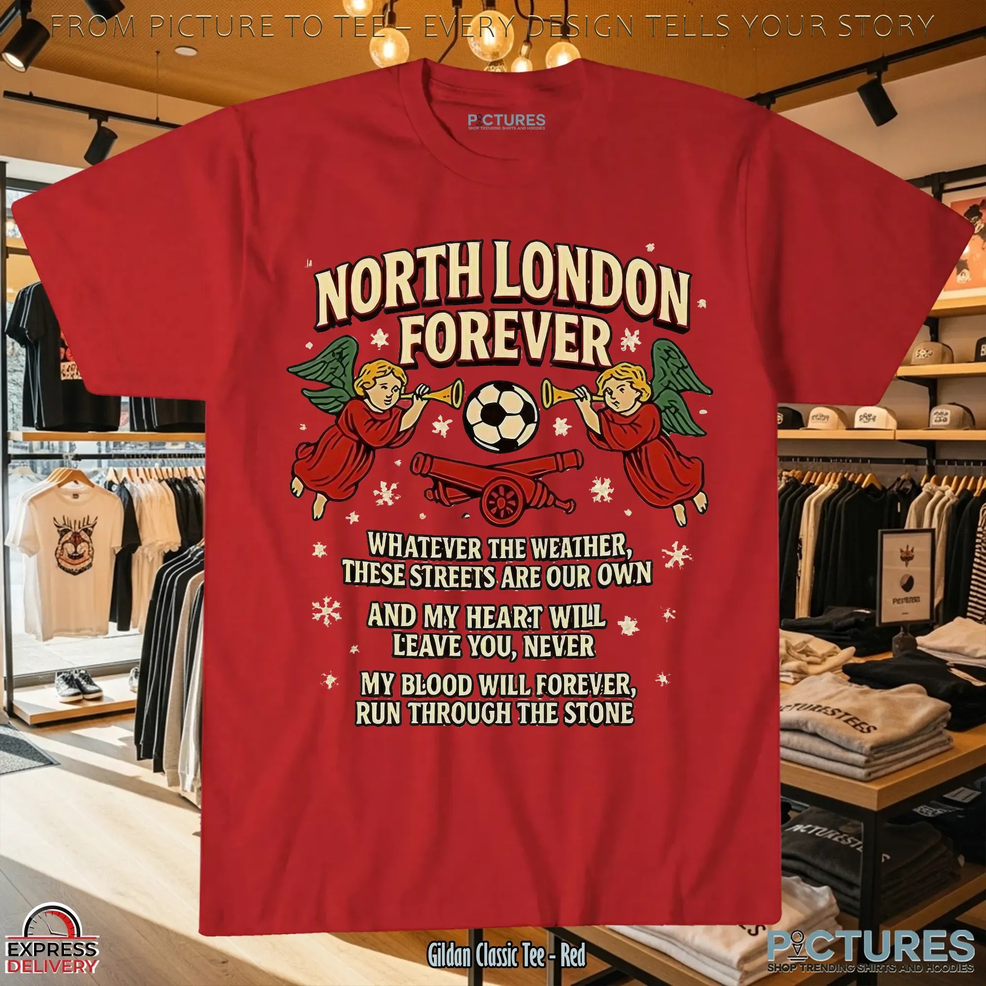 North London Forever Arsenal Slogan Cannon And Angel Christmas T Shirt