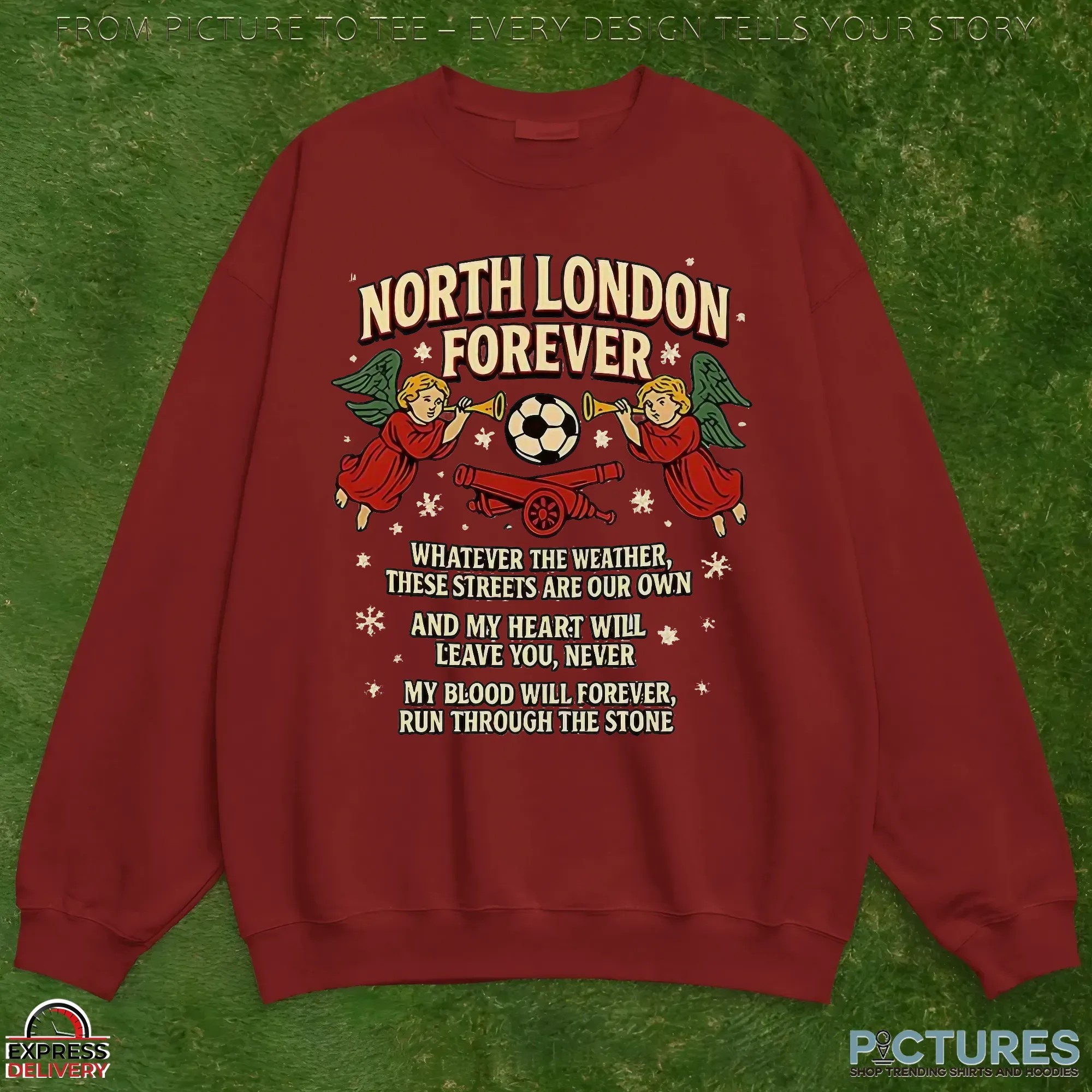 North London Forever Arsenal Slogan Cannon And Angel Christmas T Shirt North London Forever Arsenal Slogan Cannon And Angel Christmas T Shirt