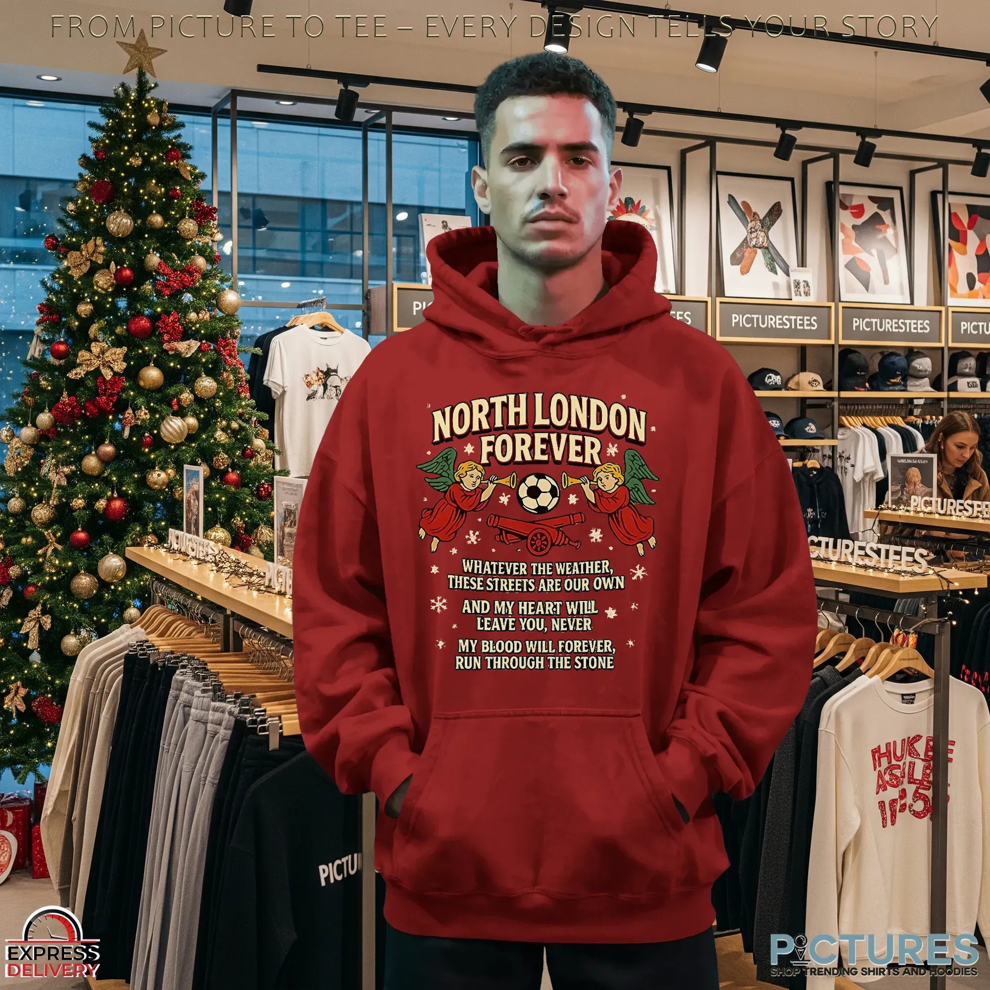 North London Forever Arsenal Slogan Cannon And Angel Christmas T Shirt North London Forever Arsenal Slogan Cannon And Angel Christmas T Shirt