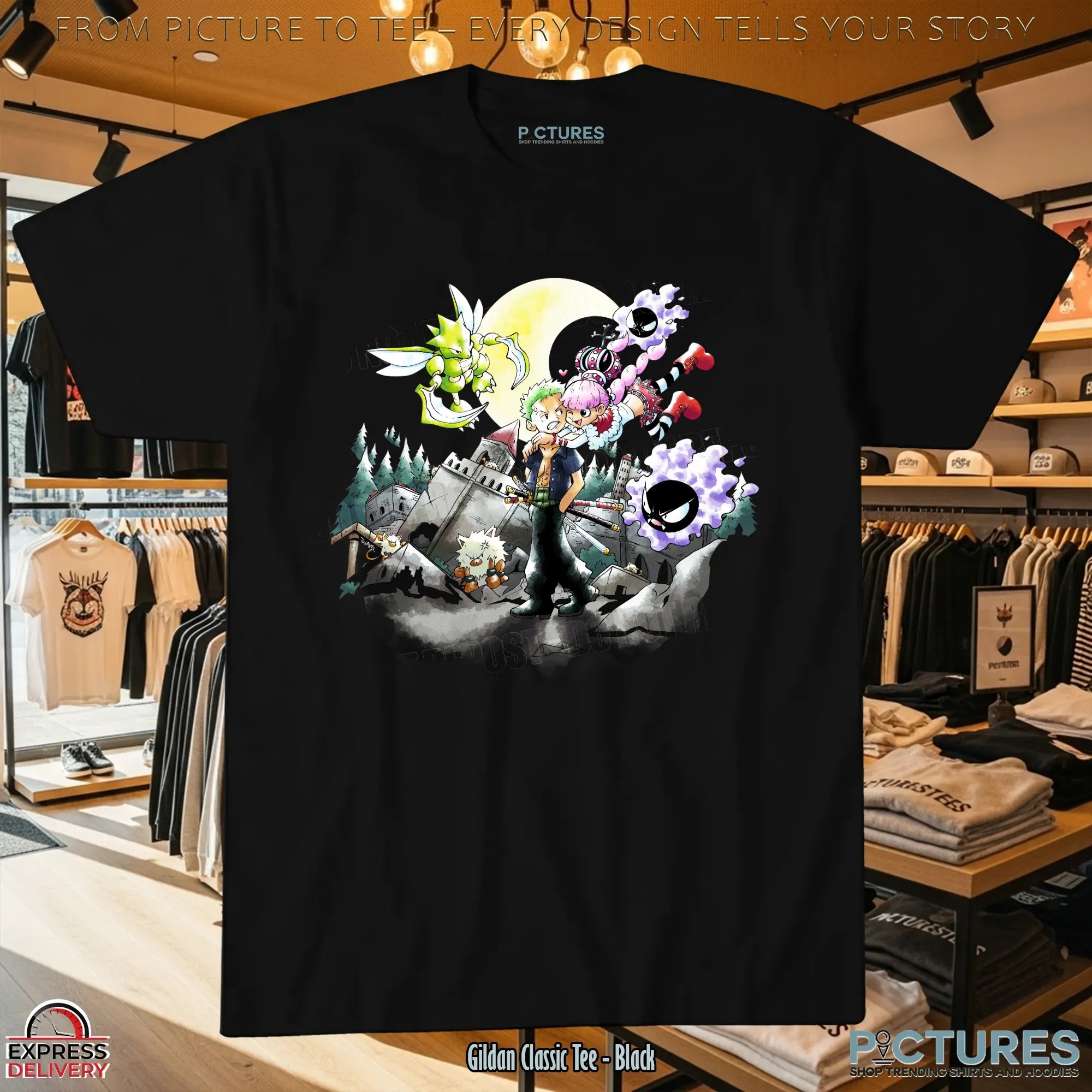 One Piece Roronoa Zoro and Perona Dark Moon Spooky Castle Fan Art T Shirt
