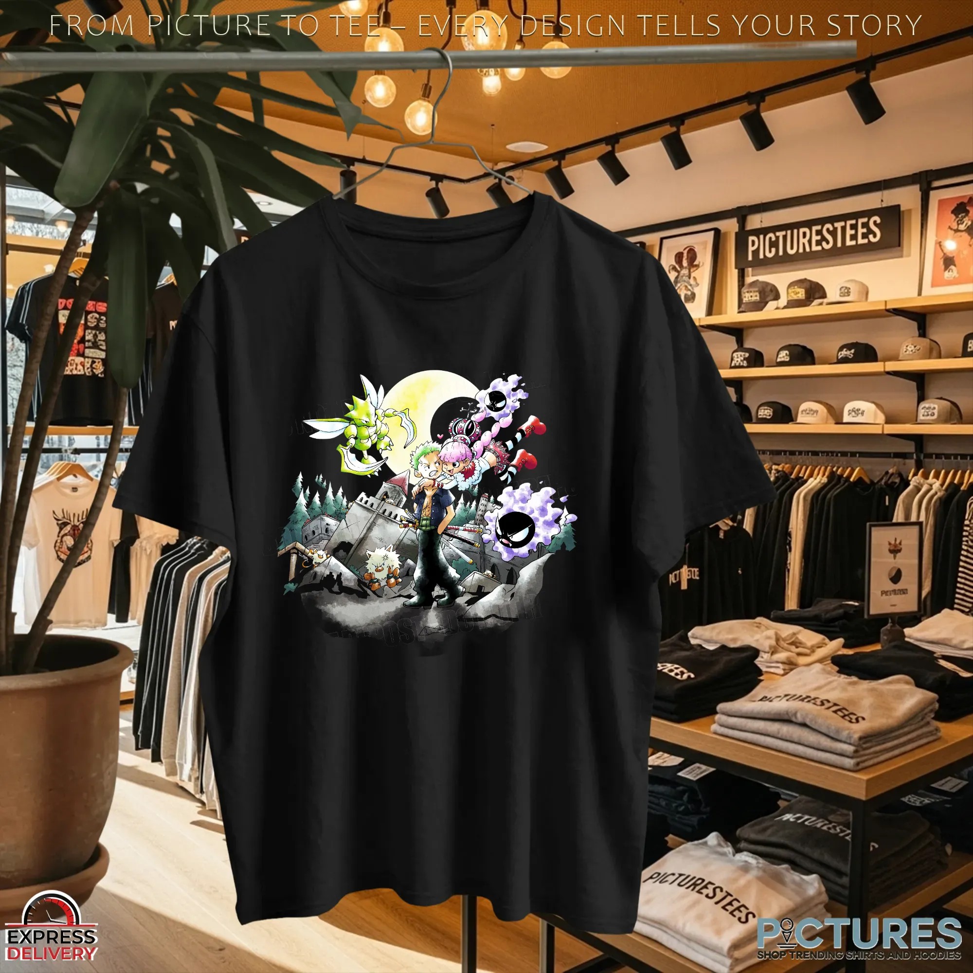 One Piece Roronoa Zoro and Perona Dark Moon Spooky Castle Fan Art T Shirt