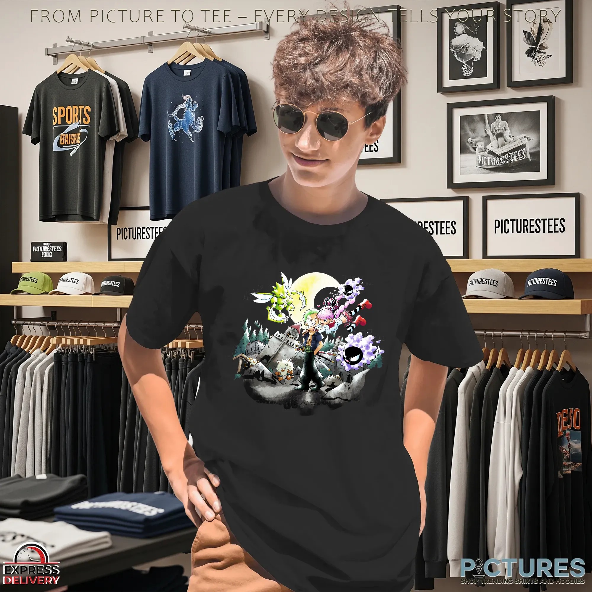 One Piece Roronoa Zoro and Perona Dark Moon Spooky Castle Fan Art T Shirt