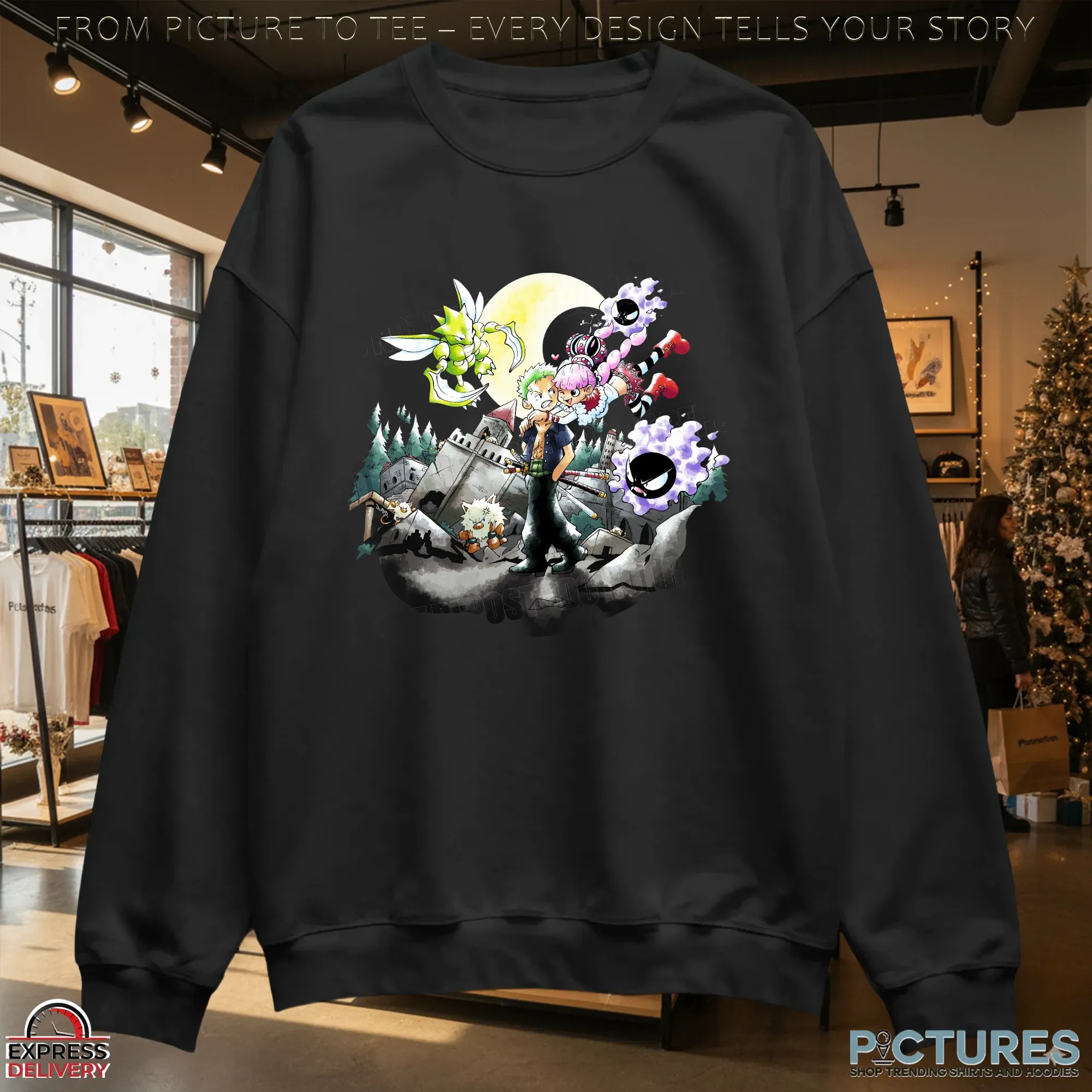 One Piece Roronoa Zoro and Perona Dark Moon Spooky Castle Fan Art T Shirt