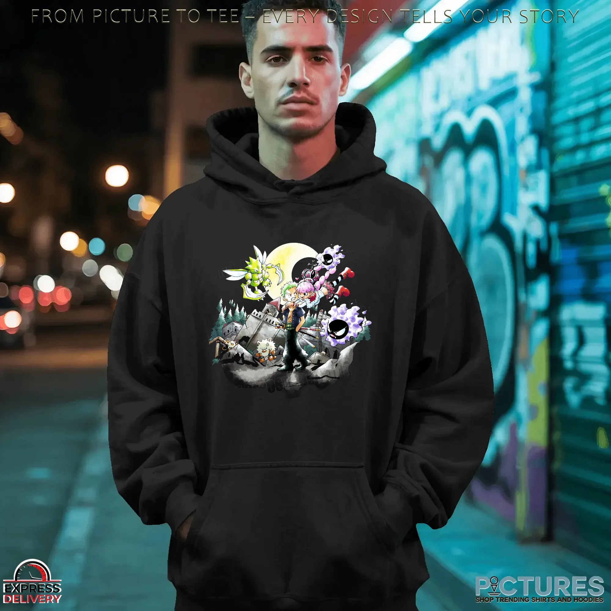 One Piece Roronoa Zoro and Perona Dark Moon Spooky Castle Fan Art T Shirt